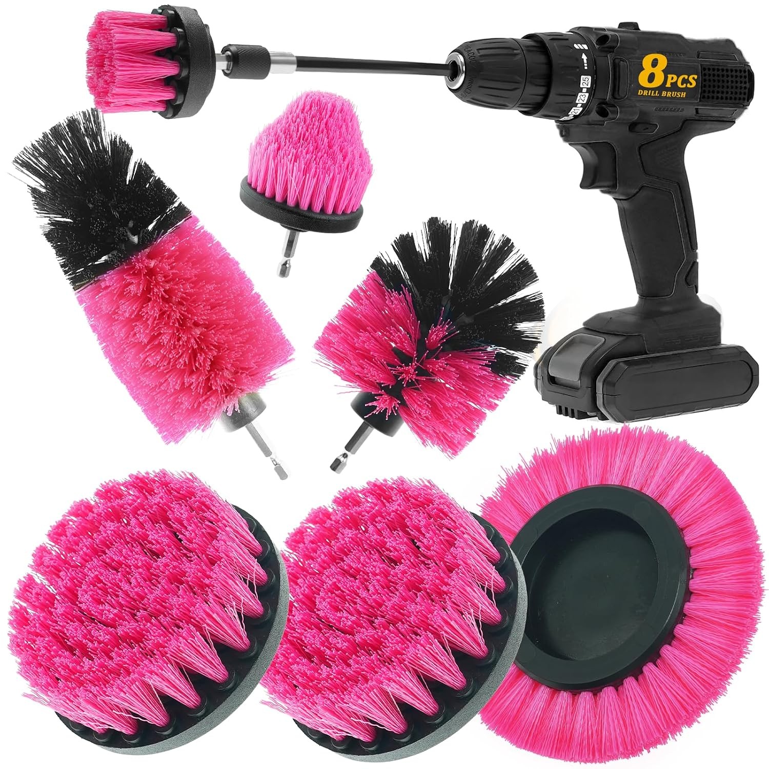 8 Pcs Drill Brush Attachment Set, Power Cleaning Scrub Brush Kit with Extend Lon