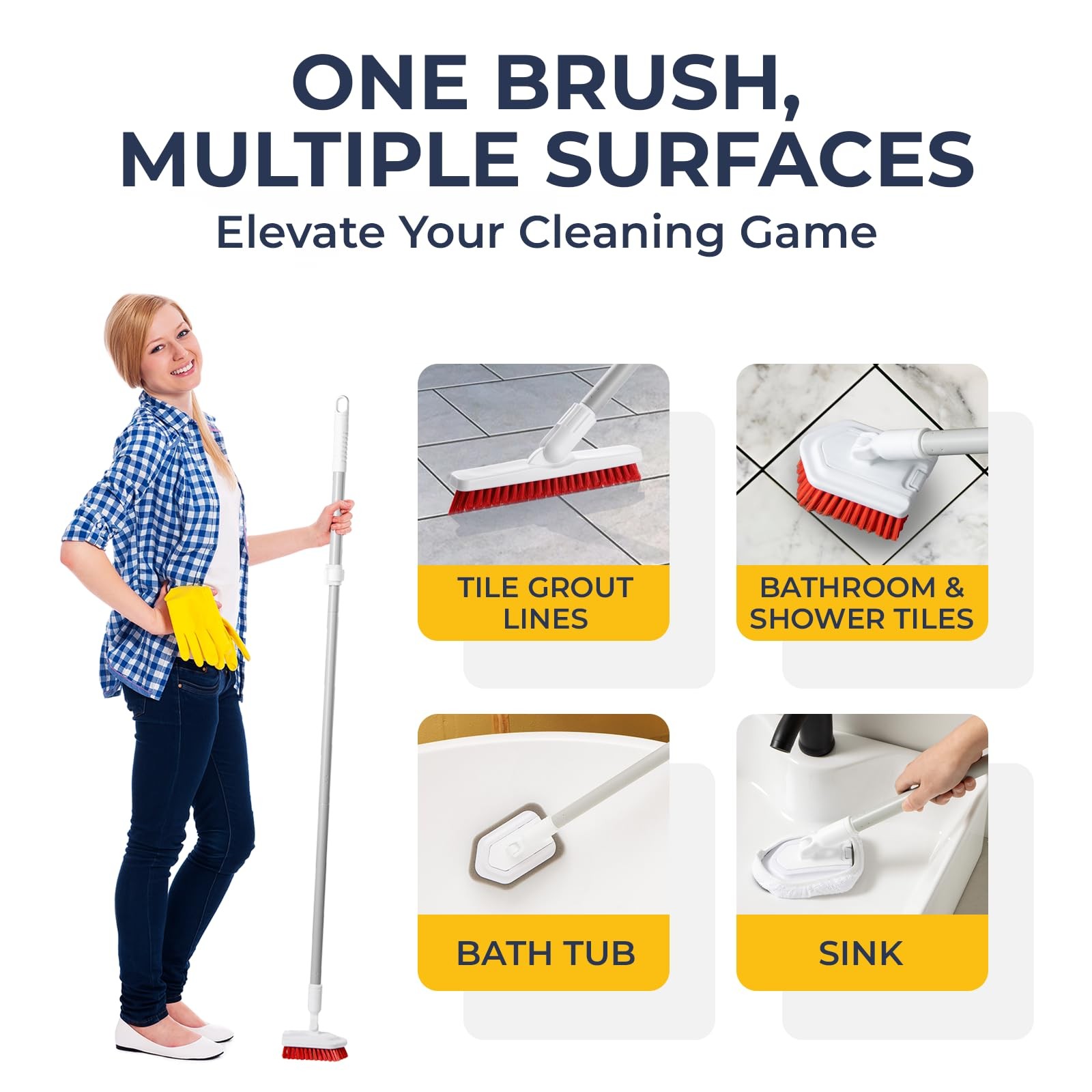 Shower Scrubber with Long Handle, Stiff Bristles Grout-Brush, Tub Scrub-Brush…