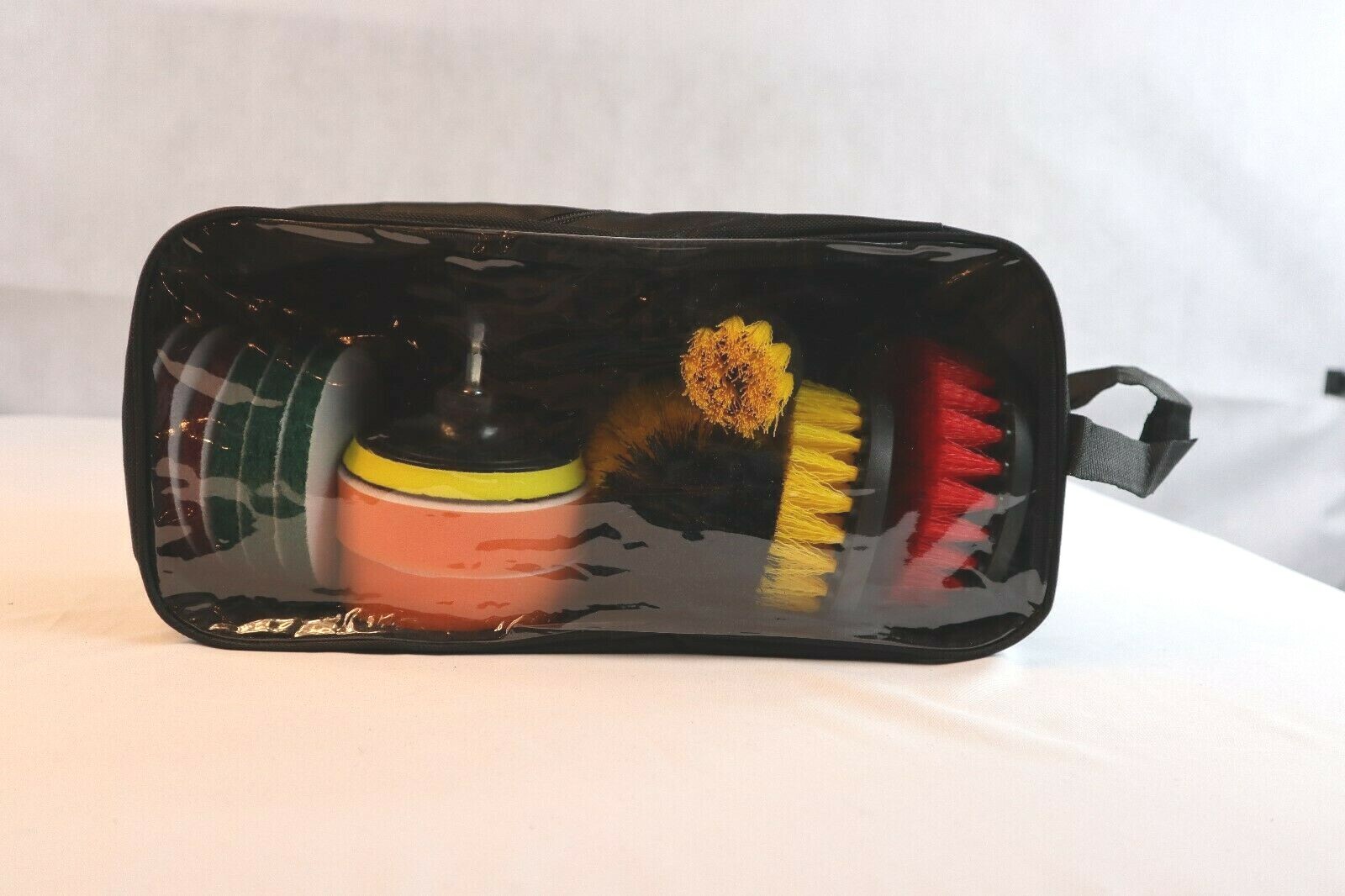 3 Piece Drill Scrub Brush Set Yellow + 11 Piece Drill Attachments + Carrier Bag