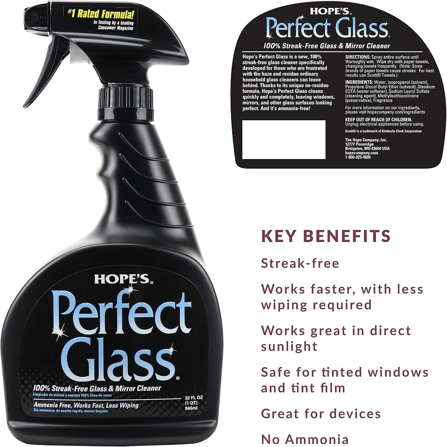 Glass Cleaner Spray, Streak-Free Formula, 32oz
