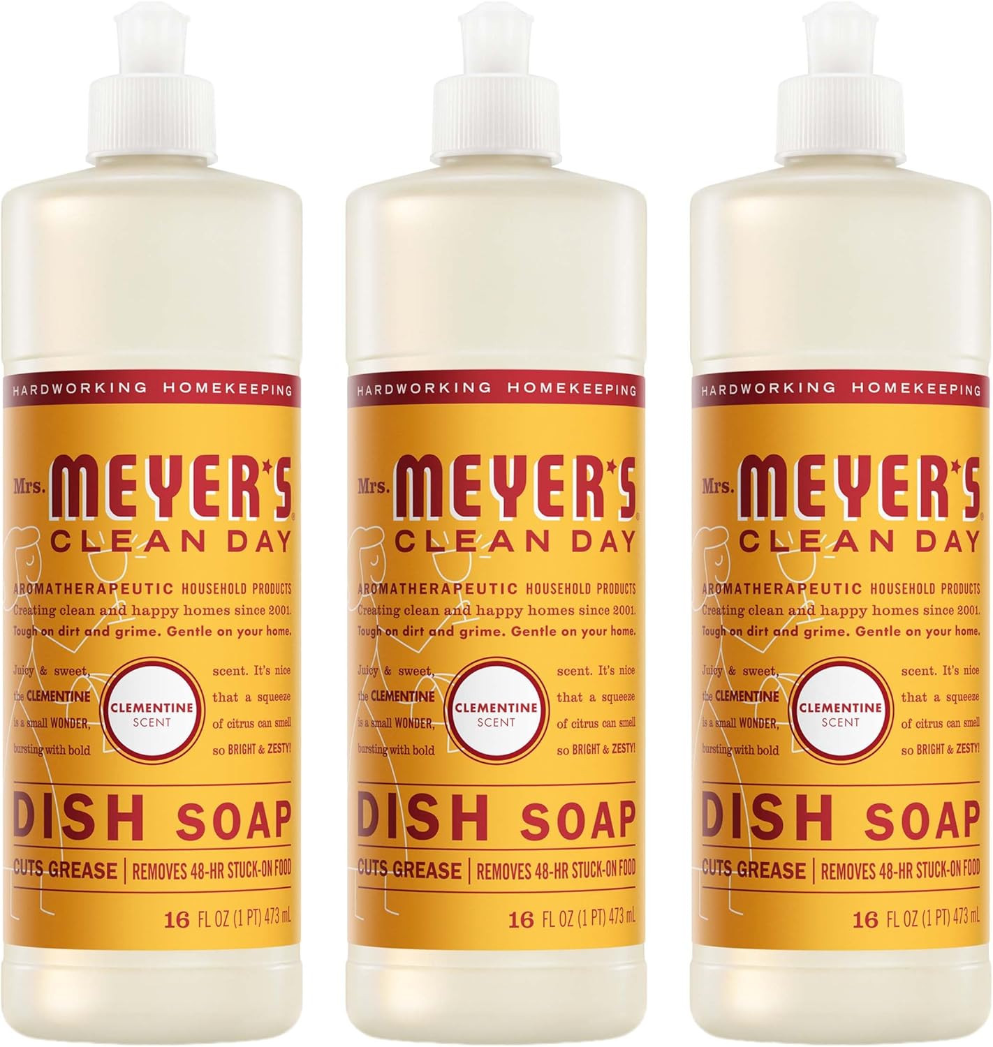Mrs. MEYER’S CLEAN DAY Dish Soap, Clementine Scent, 16Oz (Pack of 3)