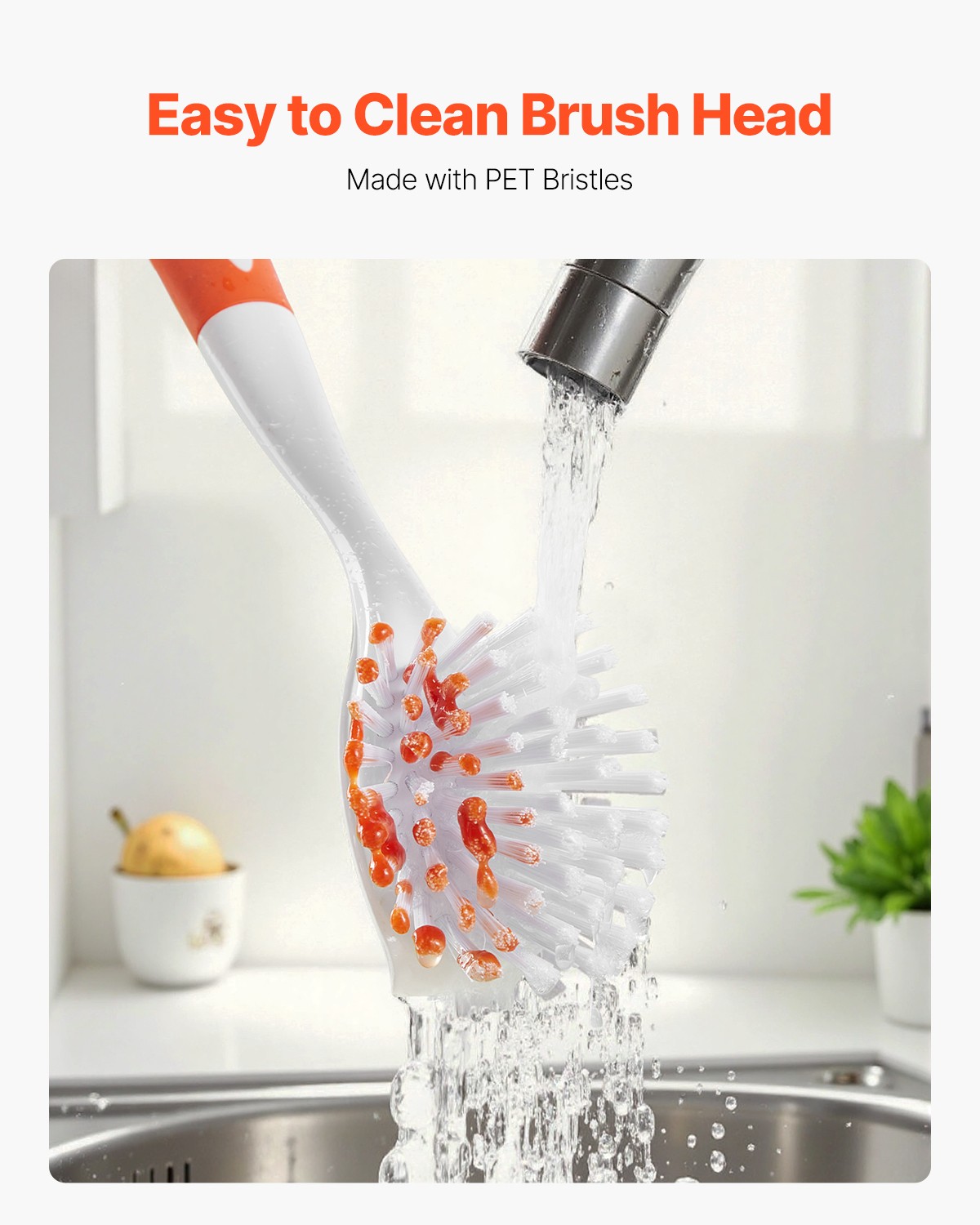 VEVOR Dish Brush 4 Pack Kitchen Scrub Brushes with PP Handle 2 Gray + 2 Orange