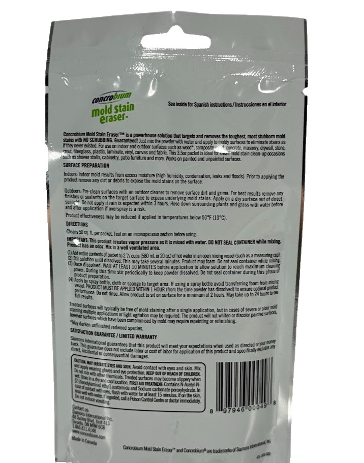 Concrobium Mold Stain Eraser Powder Packet Removes Mold & Mildew Stains 3.5 Oz