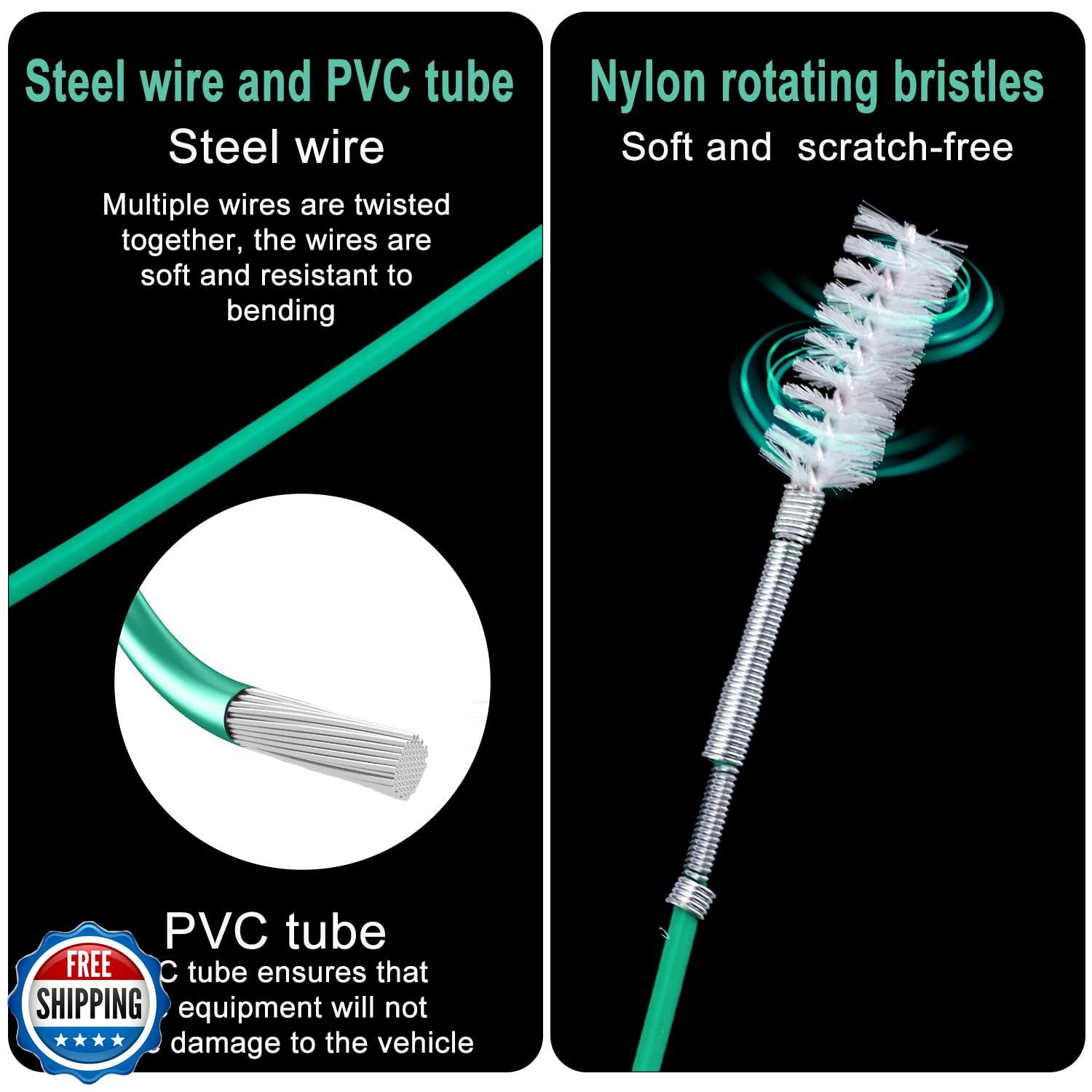 Sunroof Drain Cleaning Tool, 118in Long Wire Pipe Cleaner with 2 Straight Fle