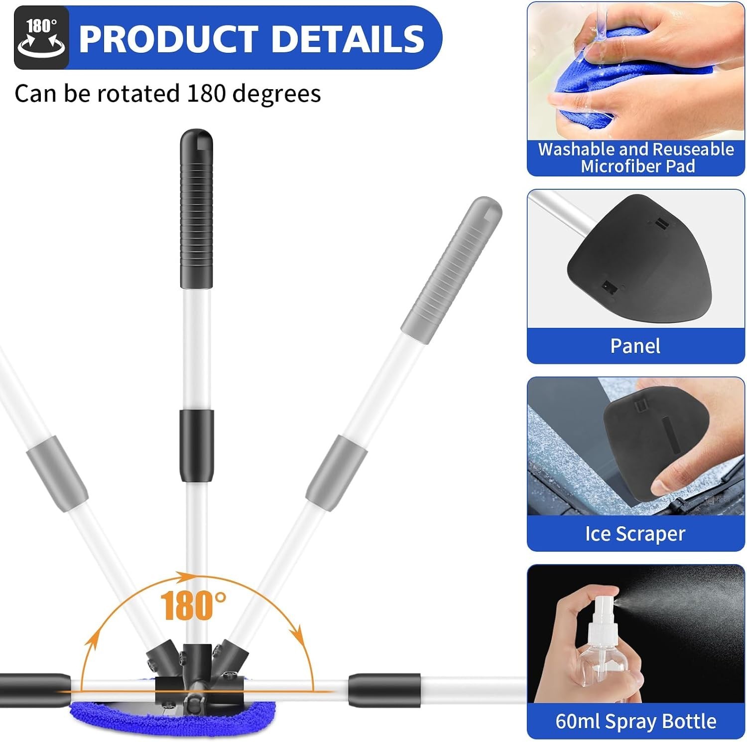 Windshield Cleaning Tool, 23-inch Extendable Handle Car Window Cleaner with 4…