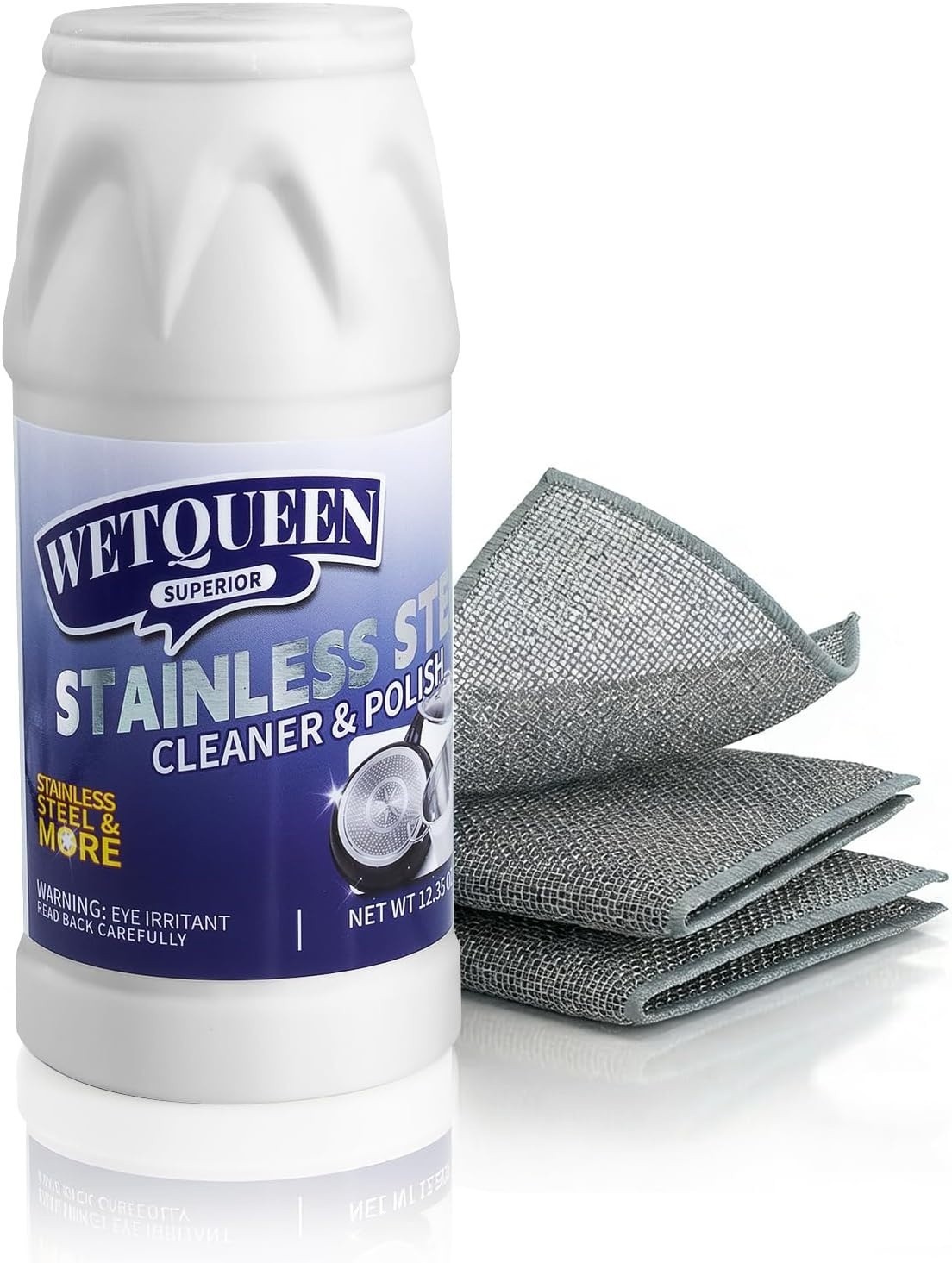 WETQUEEN Stainless Steel Cleaner and Polish Kit – Heavy Duty Cookware Cleanser P