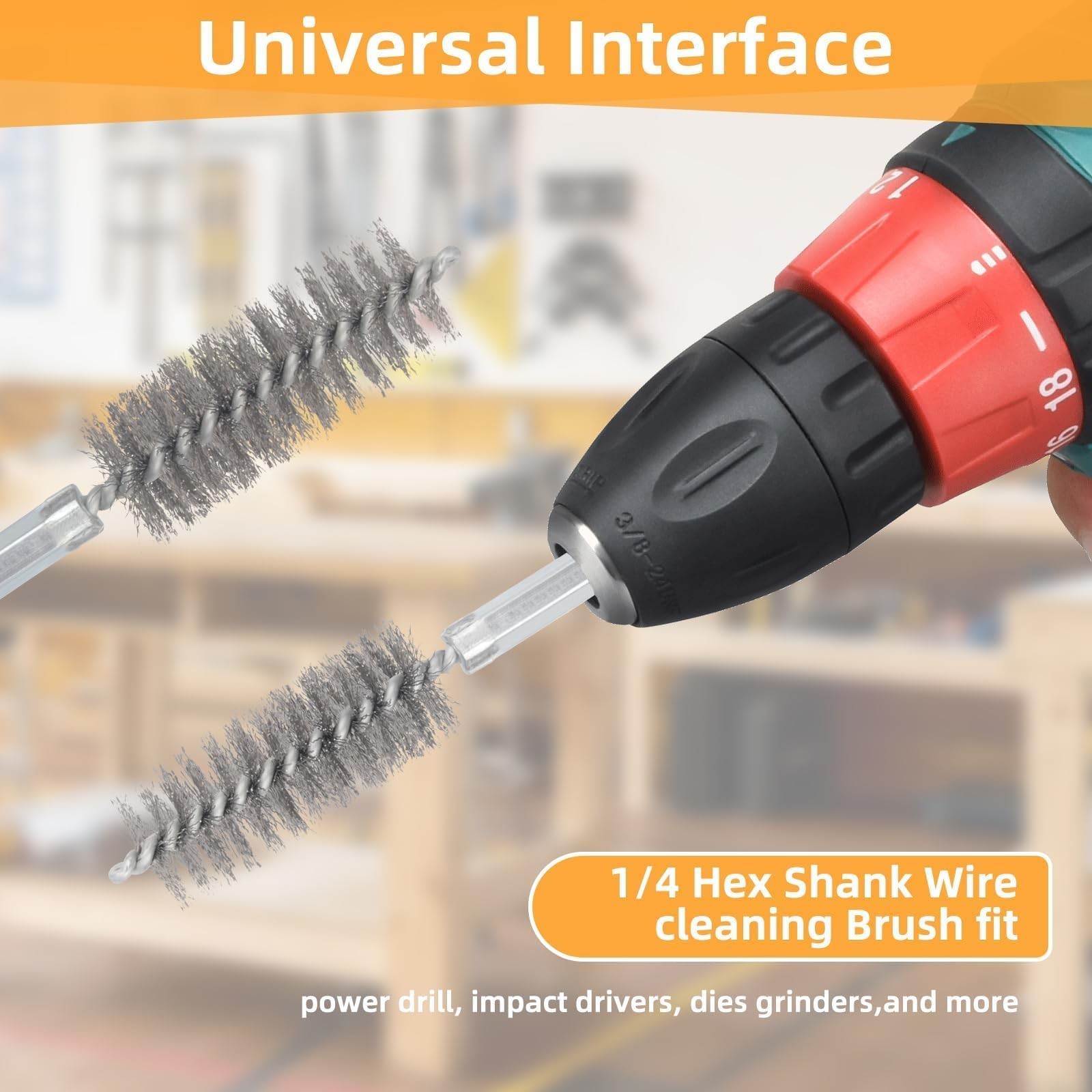 6 Pcs Stainless Steel Wire Bore Brush Set 1/4 Inch Hex Shank Twisted Drill Brush