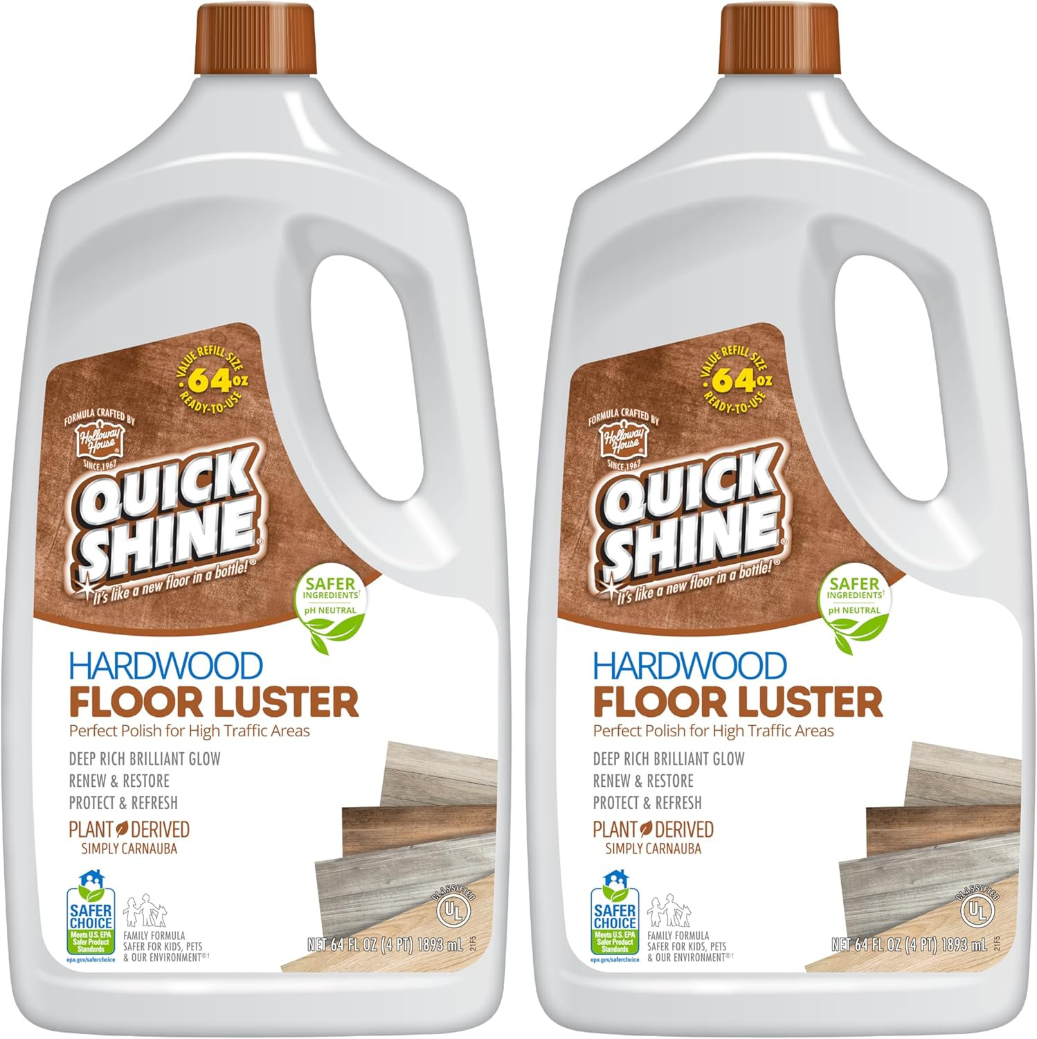 Hardwood Floor Luster-Polish 64Oz-2Pk Plant-Derived W/Carnauba Safer Choice, No