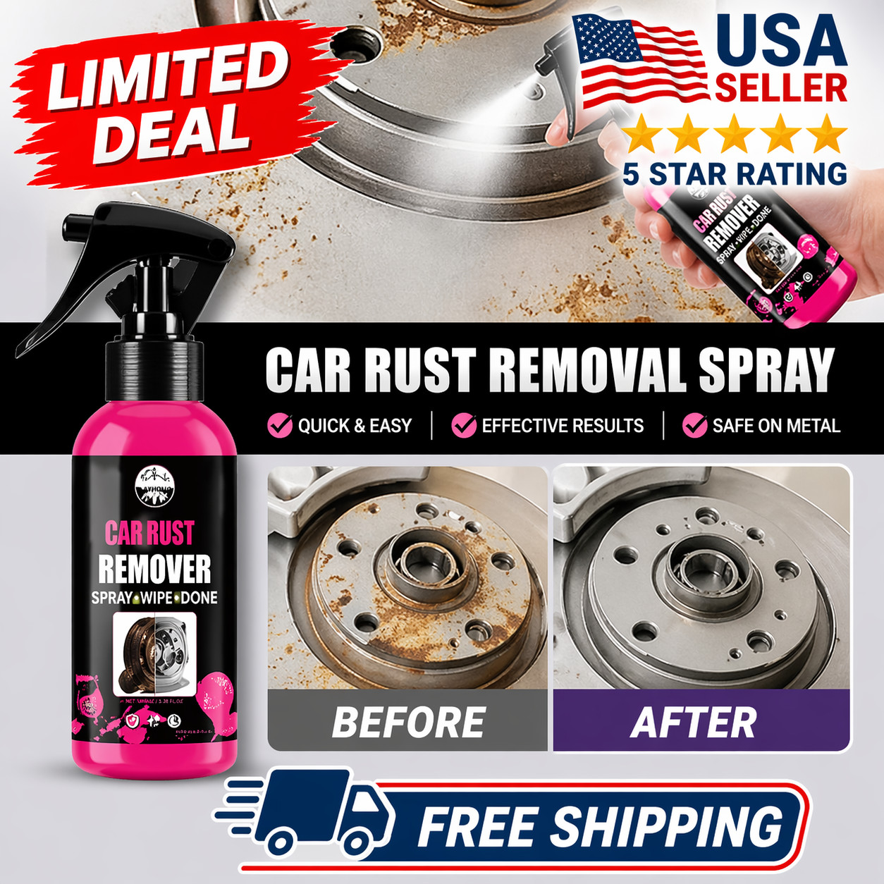 All-Purpose Rust Remover Spray 120ML Fast Acting Iron Oxidation Eliminator