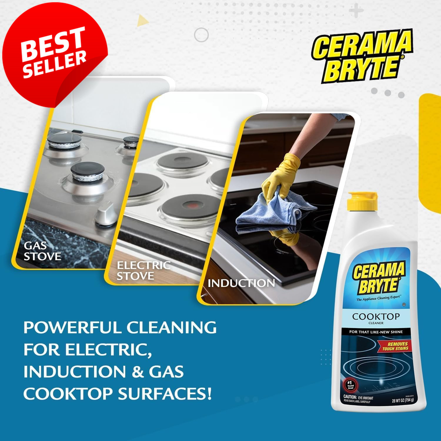 Ceramic Cooktop Cleaner Kit 28Oz Scraper 10Pads Burnt-On Grease Remover US