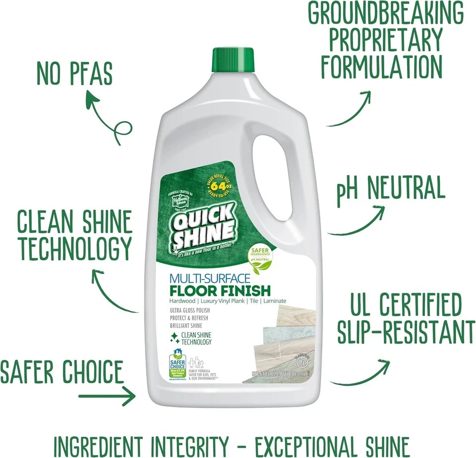 Quick Shine Multi Surface Floor Finish 64oz | Cleaner & Polish use on