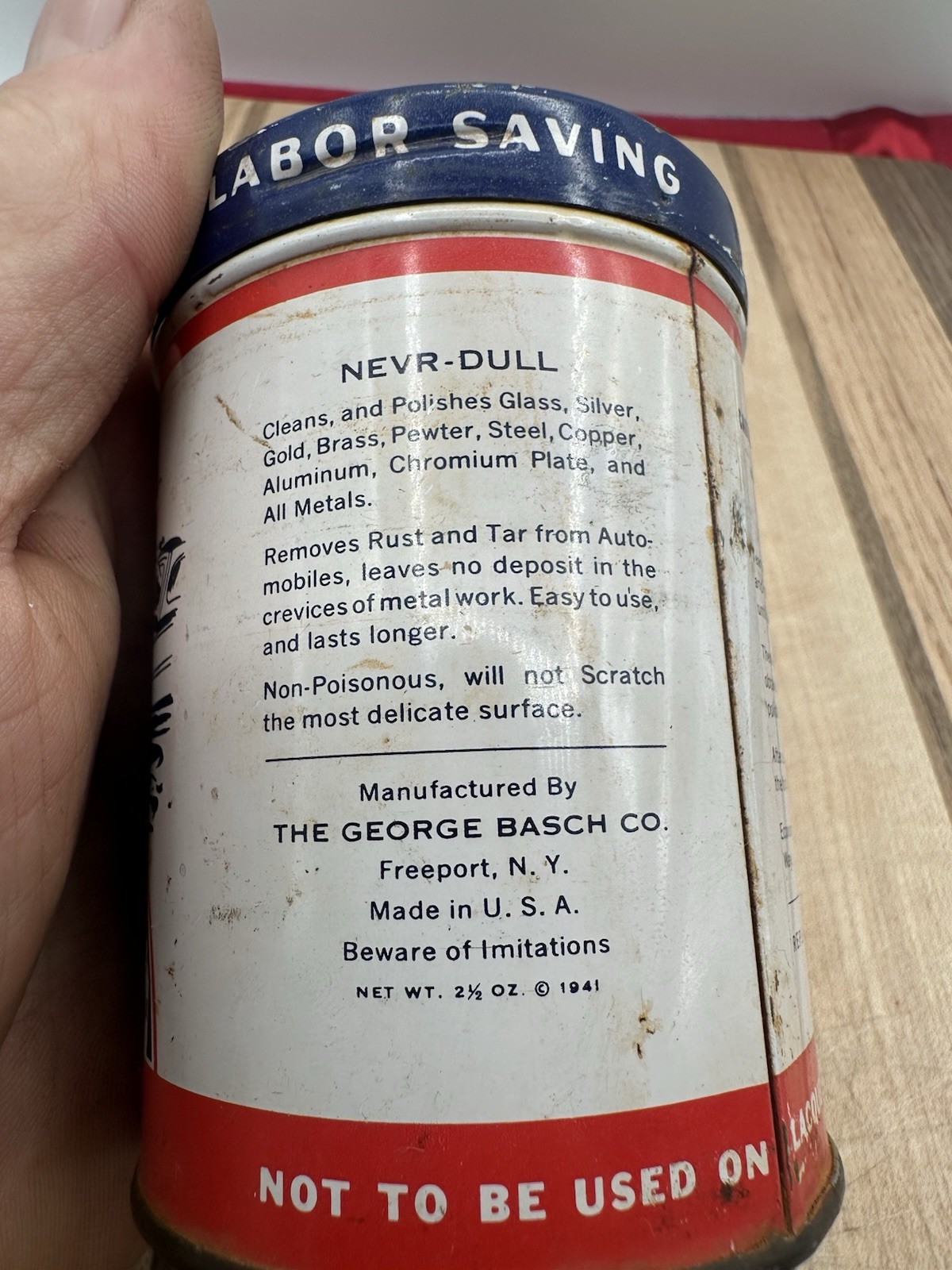 Vintage Nevr-Dull 2.5 Oz. Magic Wadding Polish Collectible Tin 1941 Can Design
