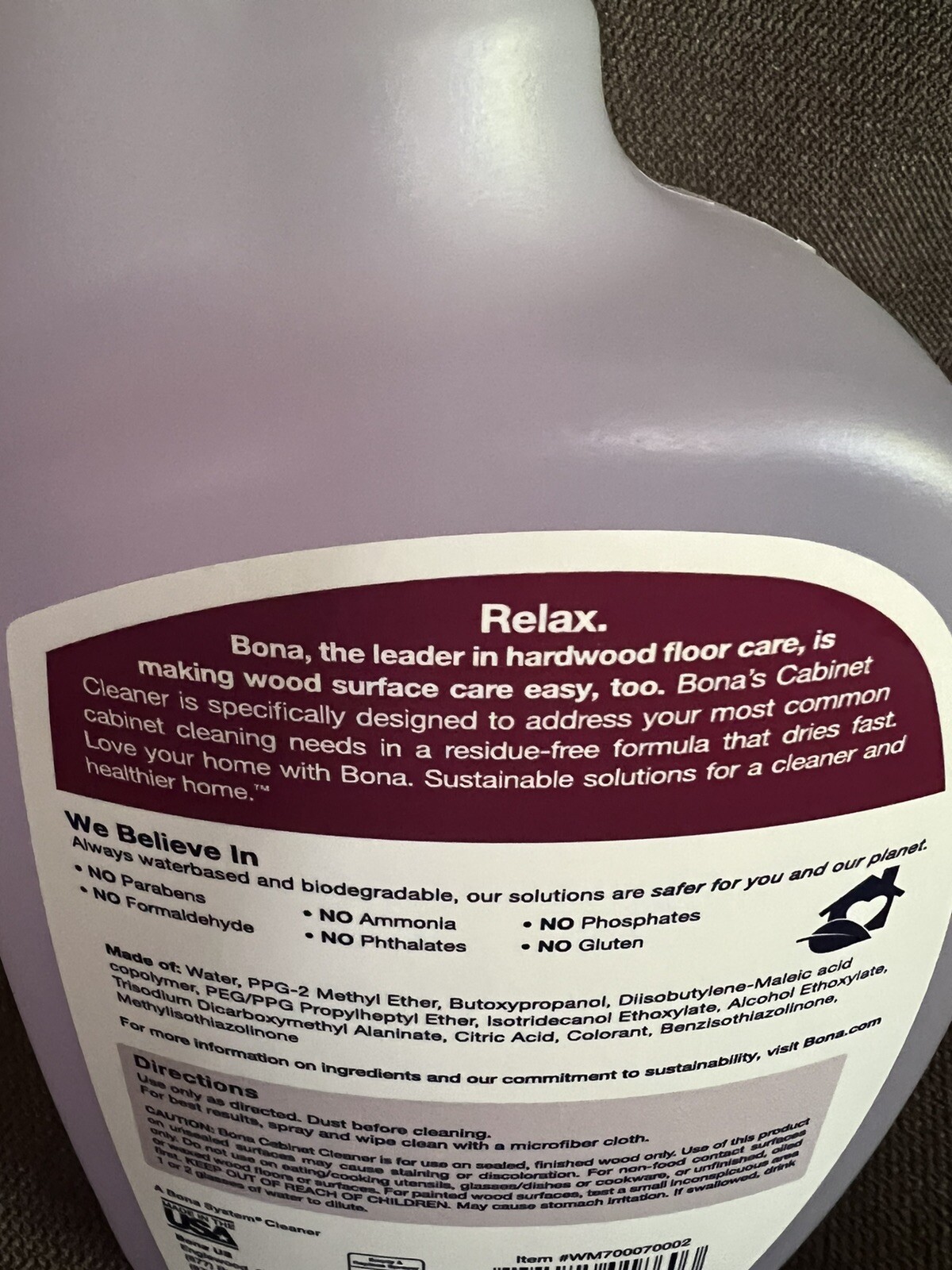 Bona Cabinet Cleaner 32 oz Residue-Free Non-Toxic Biodegradable Spray Bottle New