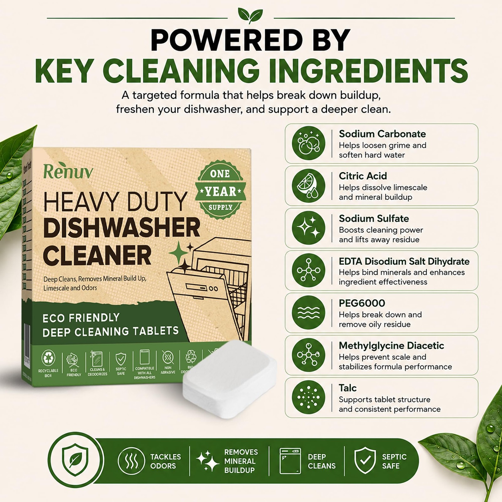 ® Heavy Duty Dishwasher Cleaner & Deodorizer, Descaler, 12 XL Tablets