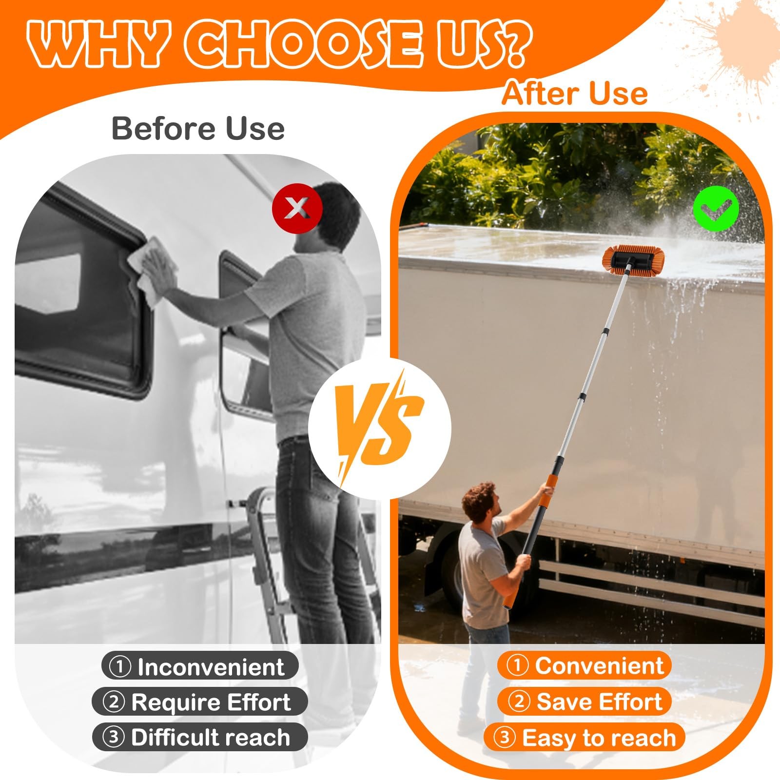 12FT Car Wash Brush Kit Long Handle, Soft Bristles, Mop, Squeegee & Mitt