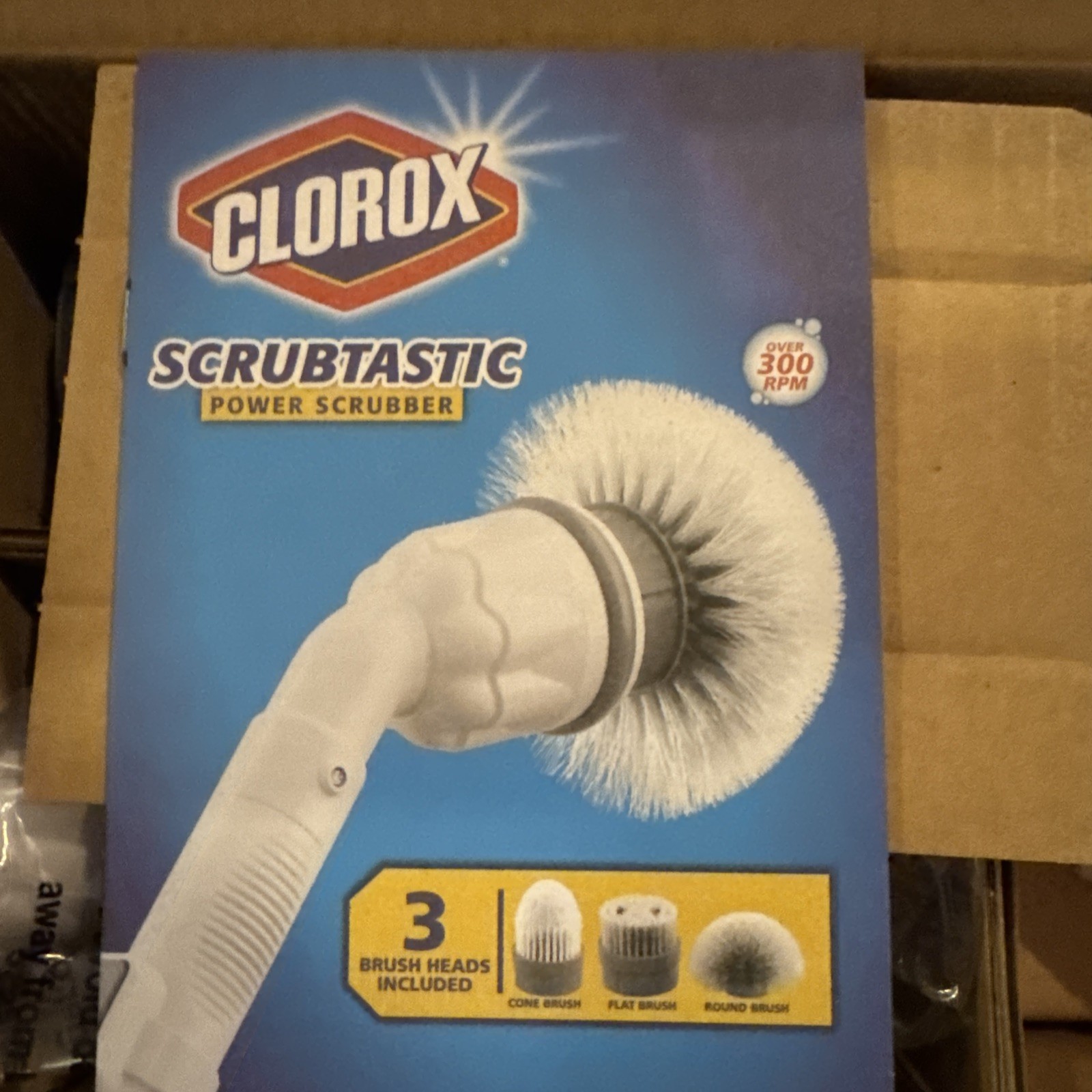 NEW- Clorox Scrubtastic Power Scrubber 3 Brush Heads Rechargeable Extends To 39″