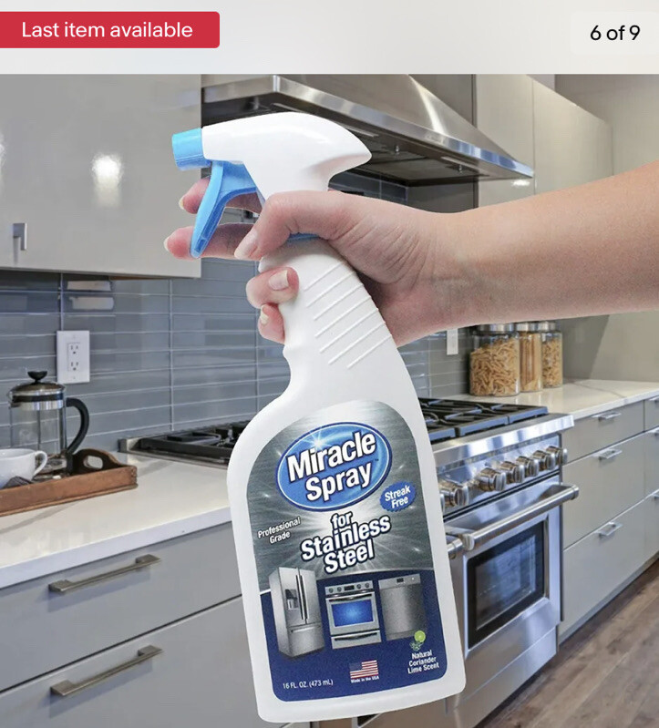 Miracle Brand STAINLESS STEEL APPLIANCE RANGE Cleaner Degreaser 16oz Lime Spray