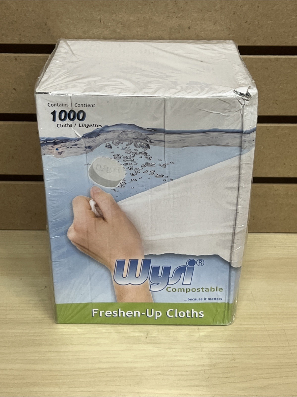 WYSI Compostable Freshen-up Cloths Wipes Add Water Box 1000 Compressed Tablets