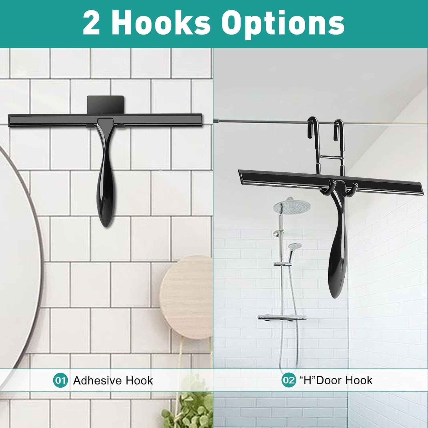 All-Purpose 14-Inch Shower Squeegee with Matte Black Finish & Hooks Included