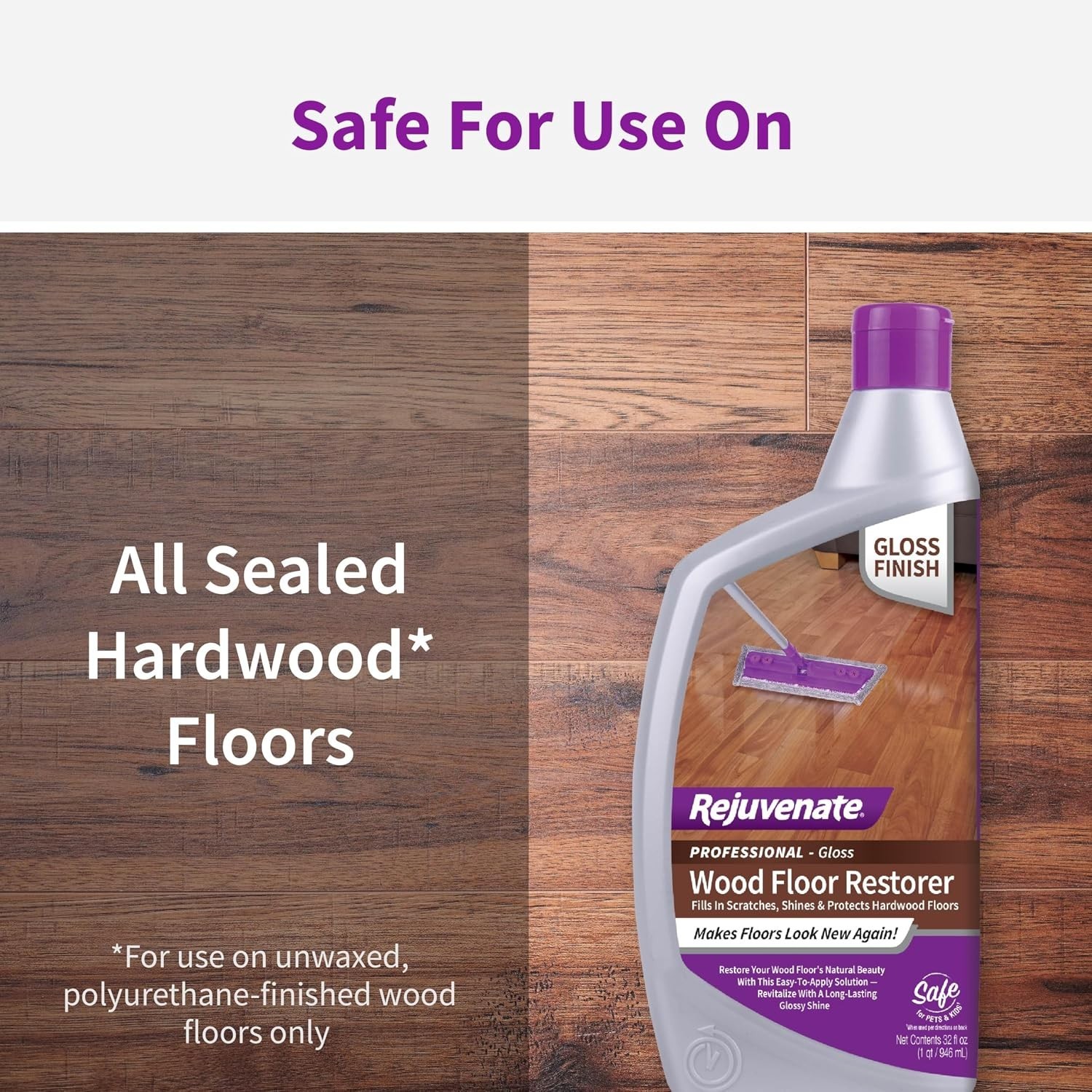 Rejuvenate Professional Wood Floor Restorer 32 oz High Gloss Shine Scratch Repai