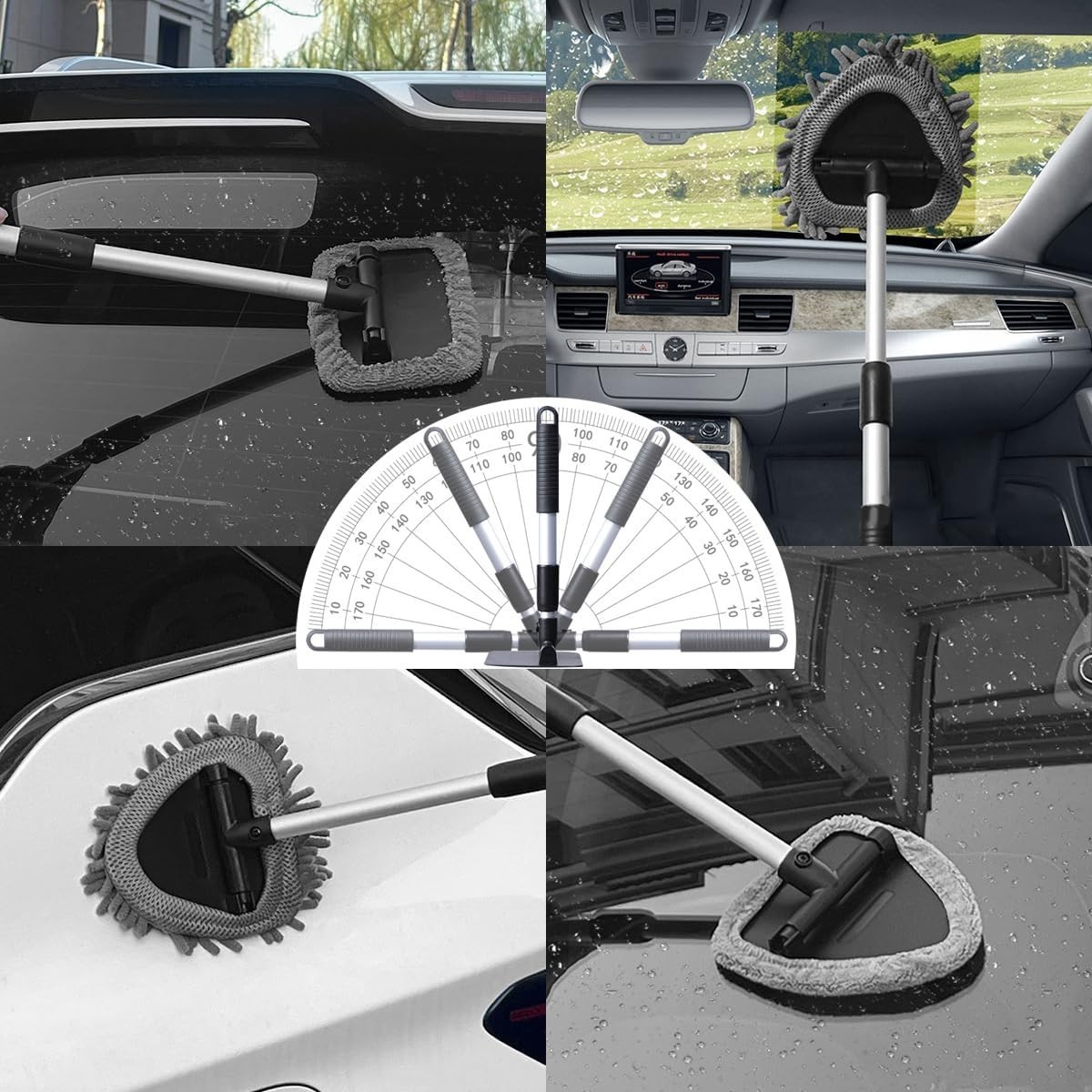 Compact 3-in-1 Vehicle Cleaning Brush with Telescopic Handle for Optimal