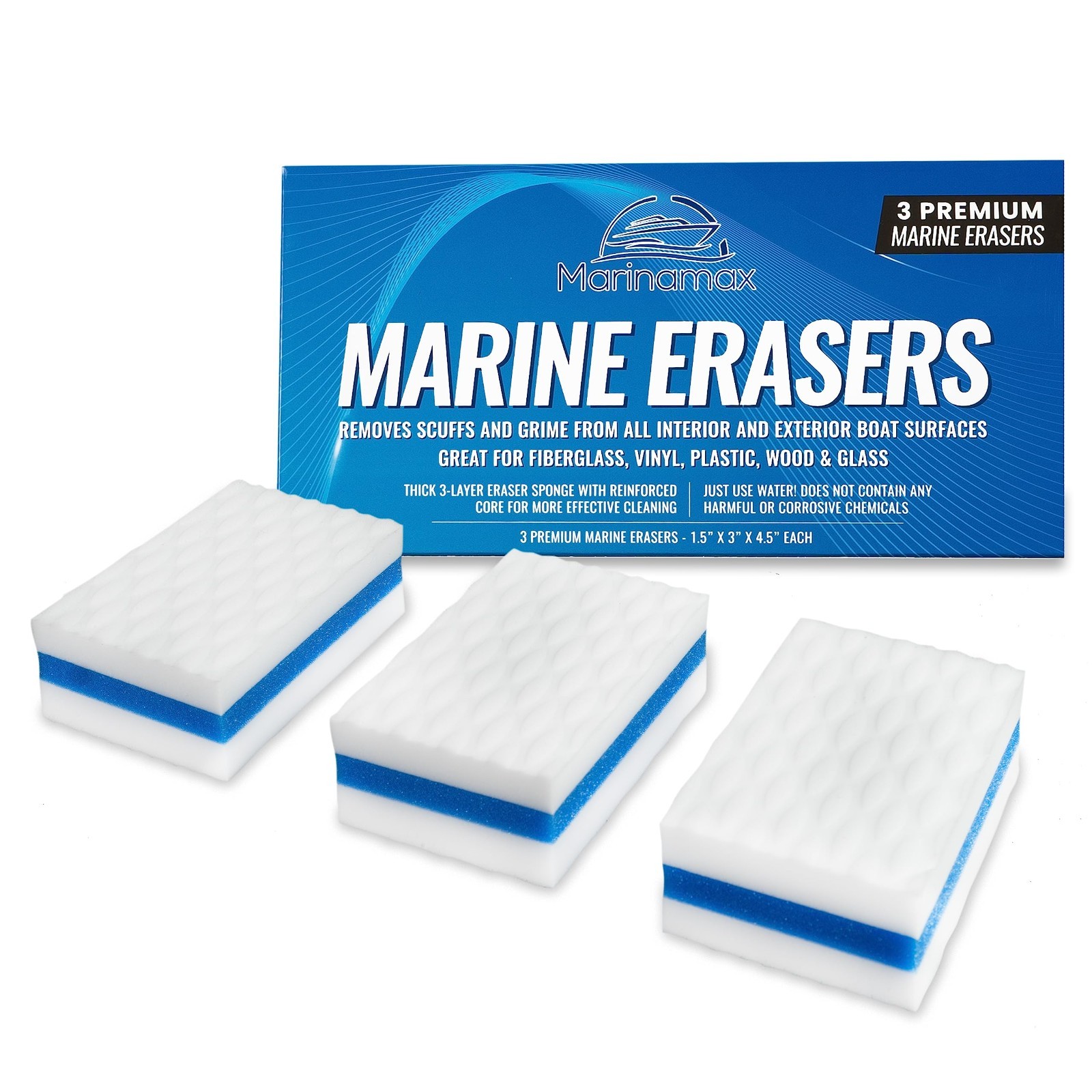 Marine Boat Cleaner Eraser 3-Pack | Non-Toxic Scuff & Dirt Remover | Easy Water