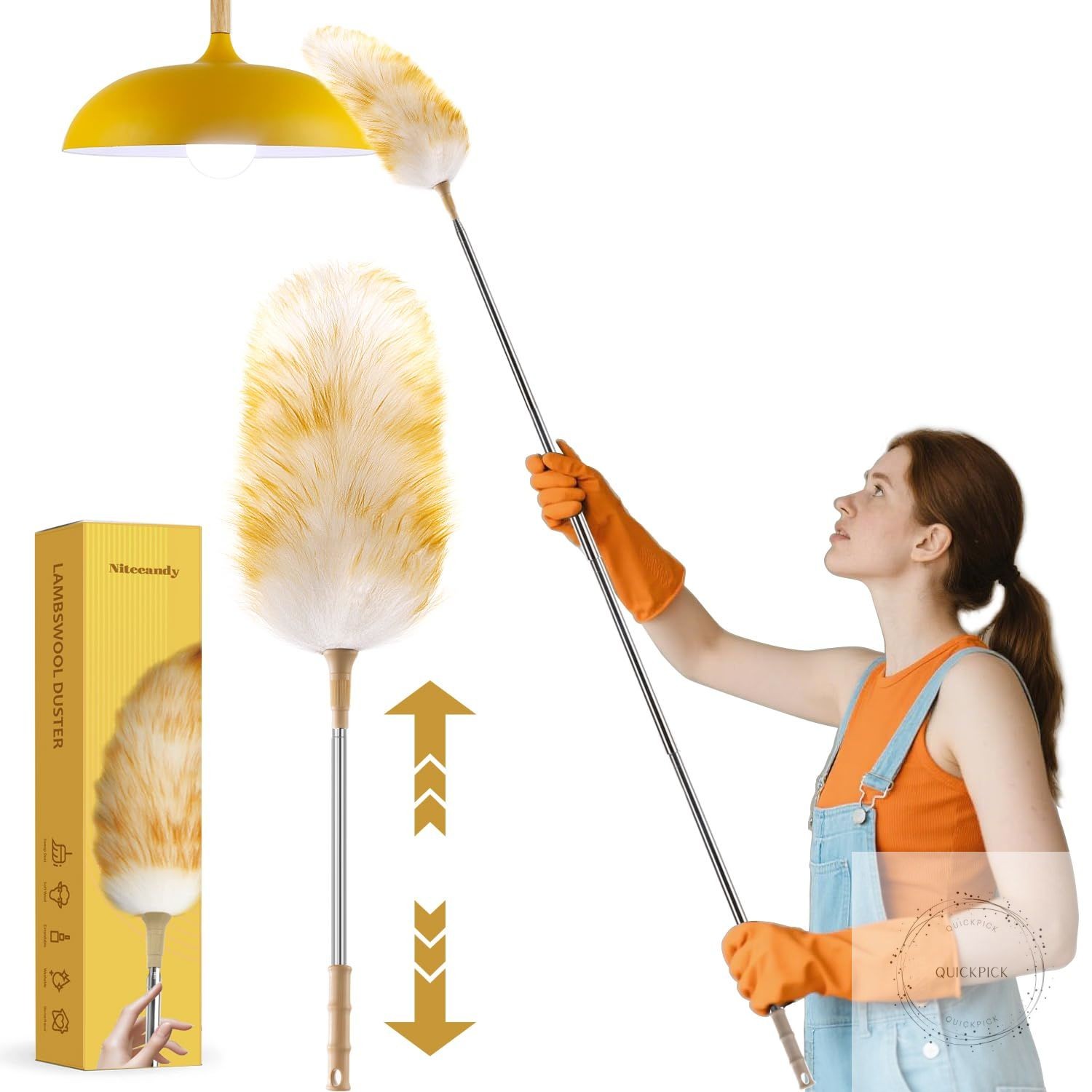 Extendable Lambswool Duster 30-100 Inch, Stainless Steel Long Handle Duster,
