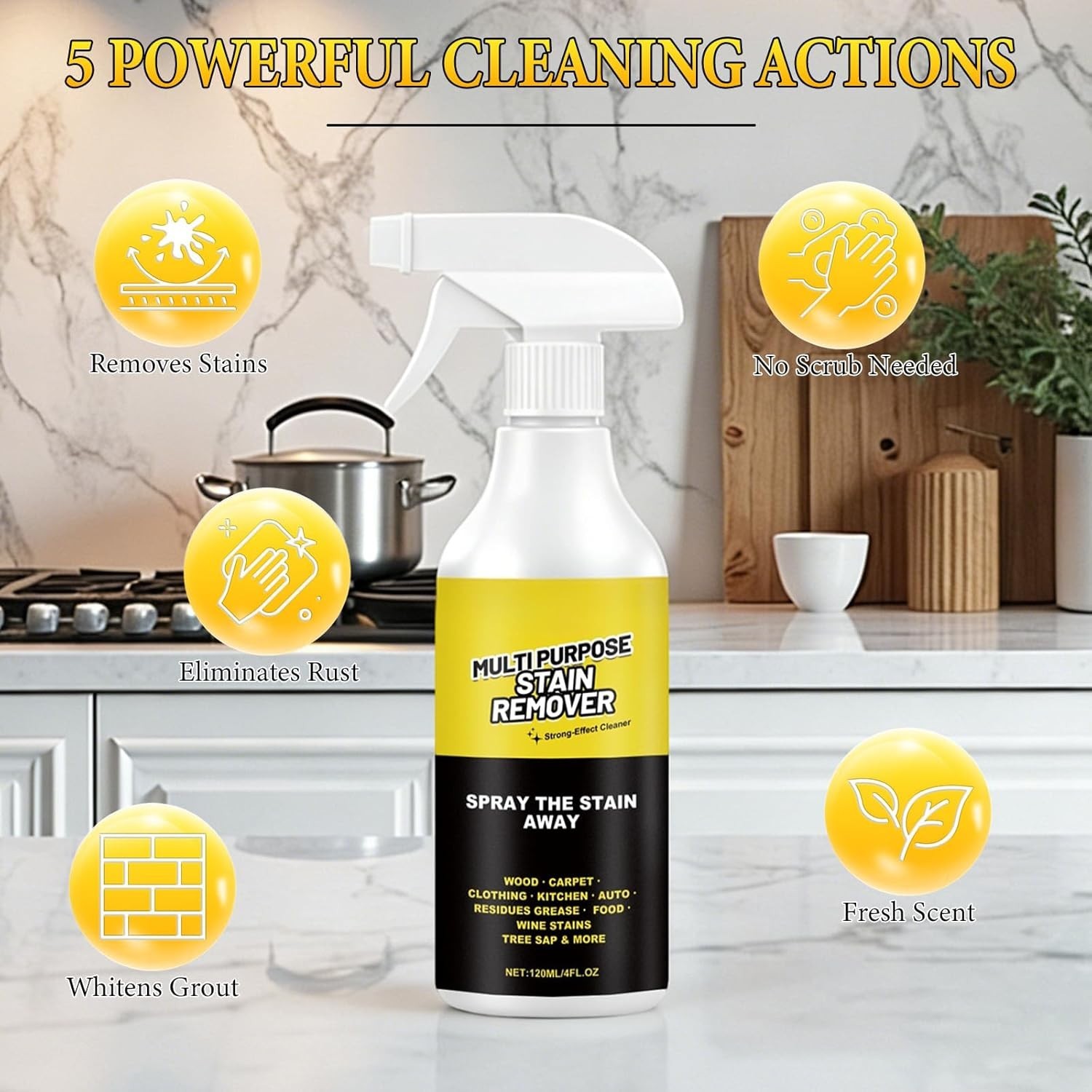 Power Spray Multi-Purpose Stain Remover 120ml for Kitchen Bathroom Floor Car