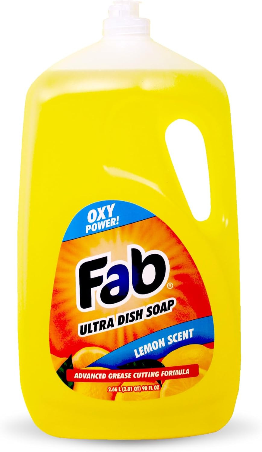 Fab Liquid Dish Soap, Lemon Scent, 90 Fl Oz (Pack of 2) – Powerful Grease-Cuttin