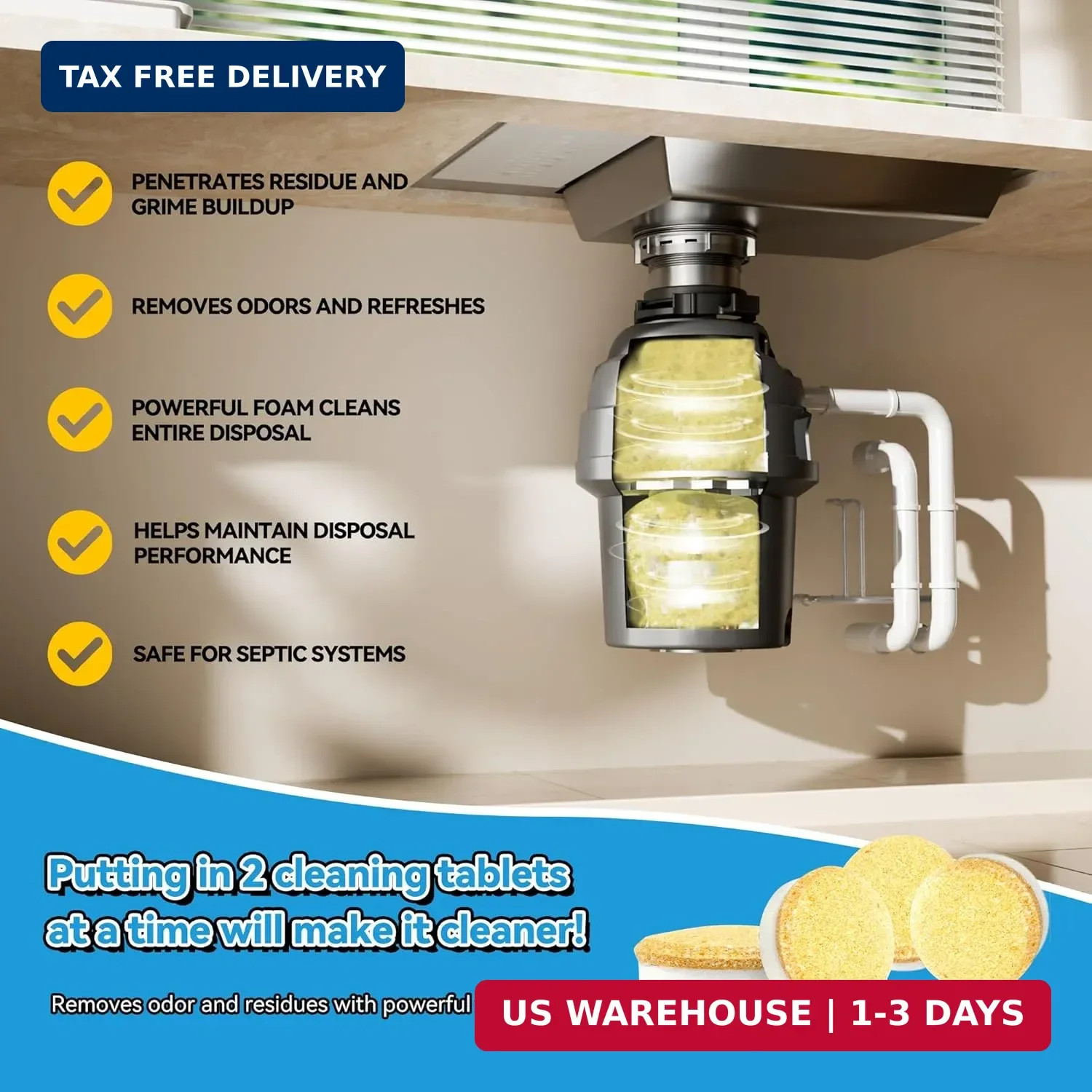 Garbage Disposal Cleaner Sink Drain Tablets 24 Packs for Kitchen Drains