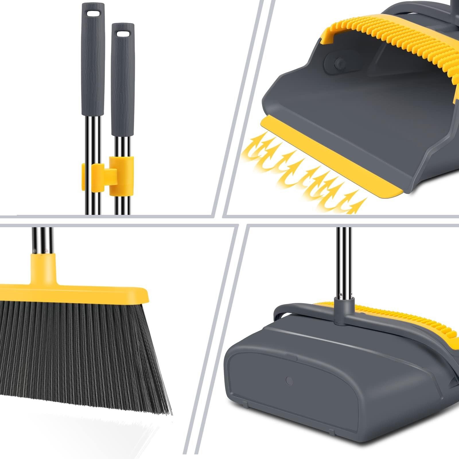 kelamayi Upgrade Broom andDustpan Set,Broom with Dustpan Combo Set,Self-Cleaning