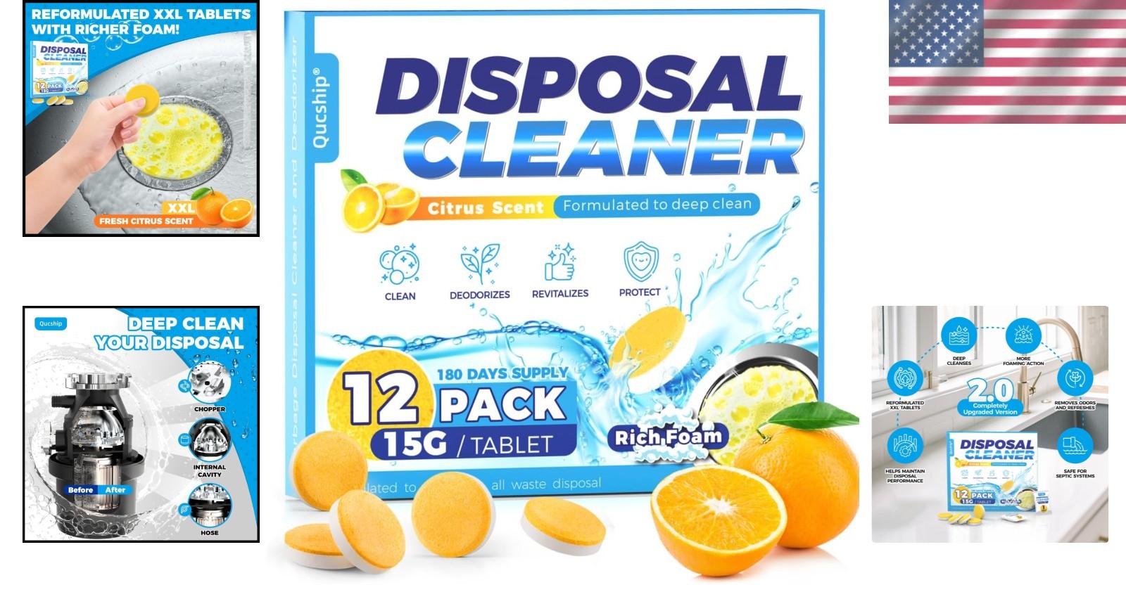 Natural Citrus Garbage Disposal Cleaner with XXL Foaming Action – 6 Supply