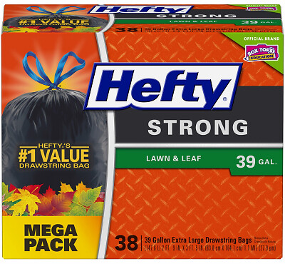 Hefty E87038 Lawn and Leaf Bags Extra Strong 39 gal Drawstring Black
