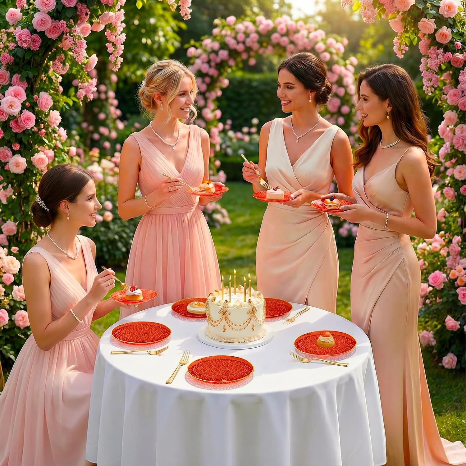 DaYammi 240Pcs Red Plastic Plates Including 120Pcs Red Dessert Plates and 120P