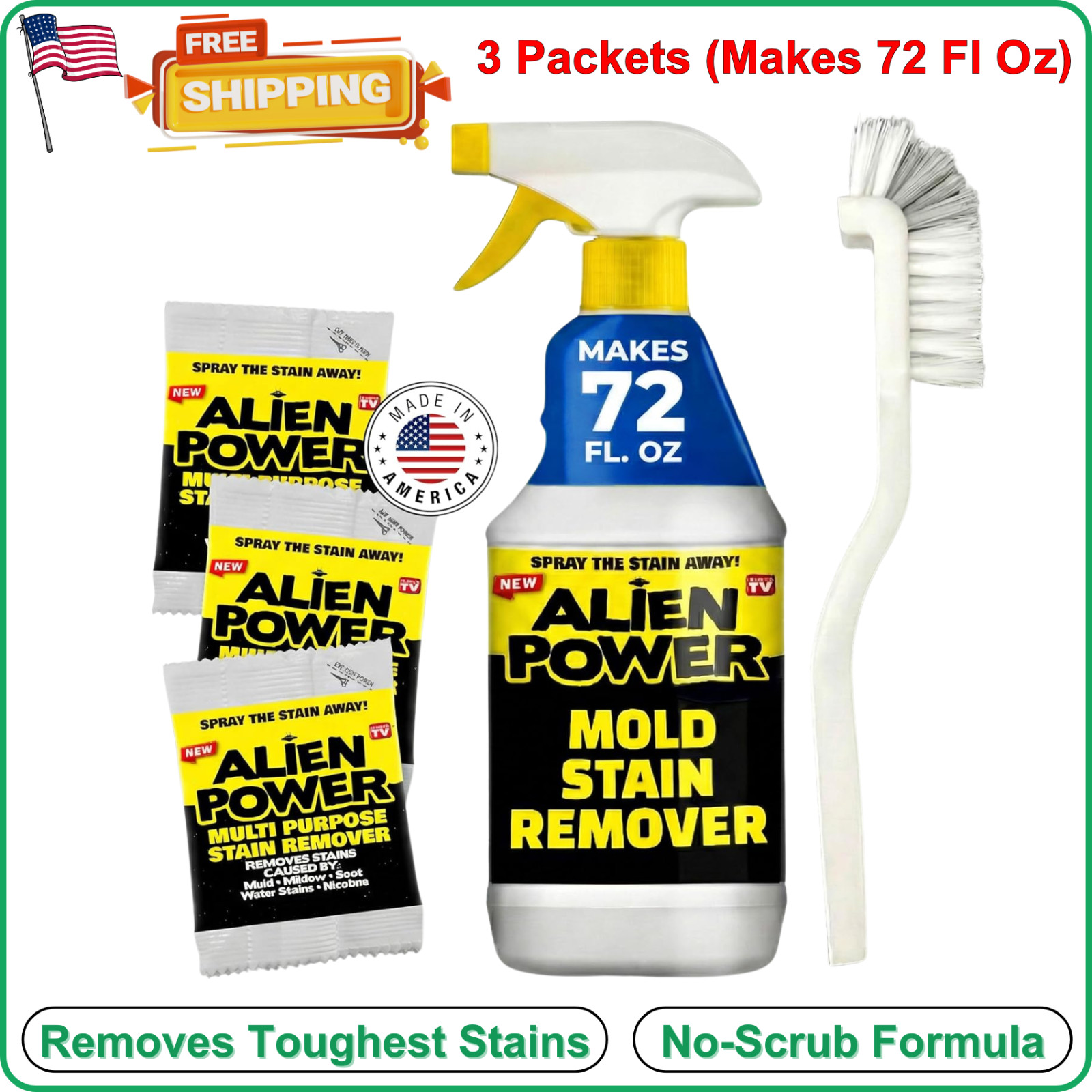 Alien Power Stain Remover Kit – Mold, Mildew and Grout Cleaner With Spray Bottle