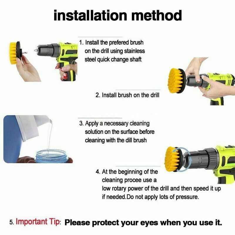 Drill Scrub Brushes Power Scrubber 3pc Bathroom Kitchen Tile Car Cleaning NEW