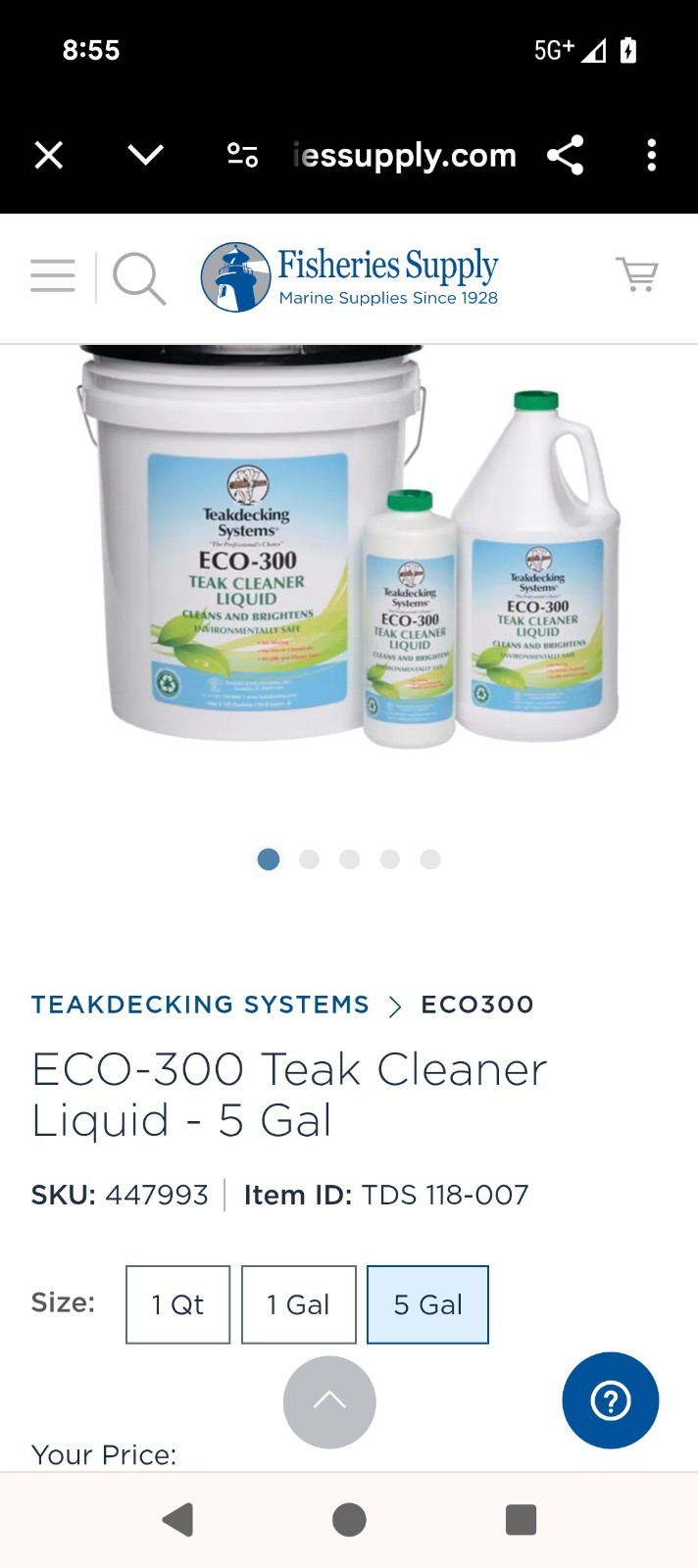 Teak Decking Systems ECO-300 Liquid Teak Cleaner 5-gal