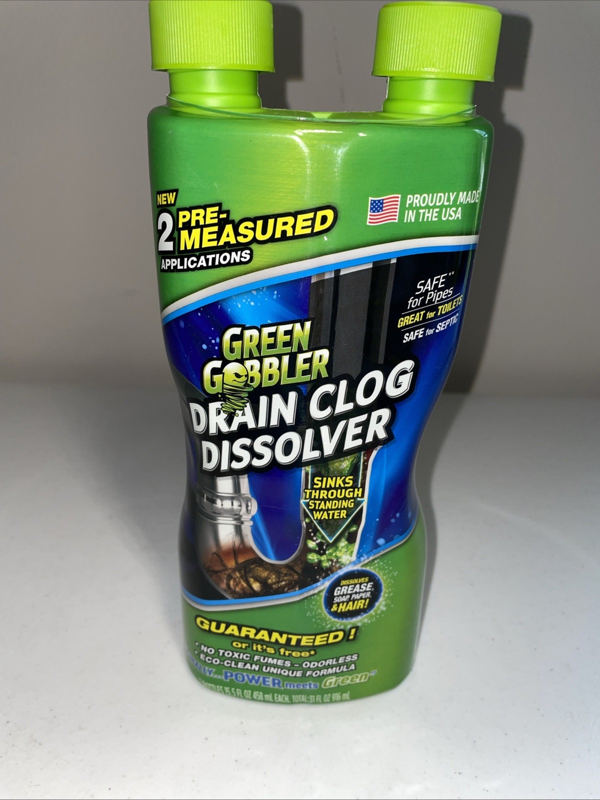 Green Gobbler Drain Clog Dissolver Pipe Opener Cleaner Remover 31oz Grease Hair
