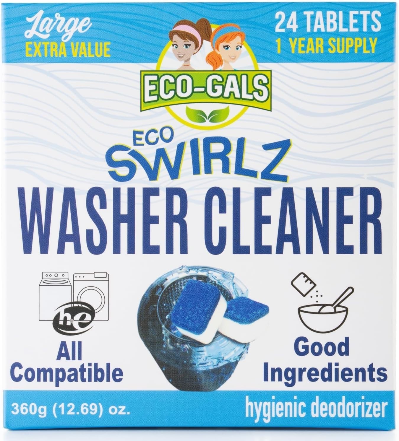 24 Eco-Swirlz Tablets for Deep Cleaning Front & Top Load Washers – HE Compatible