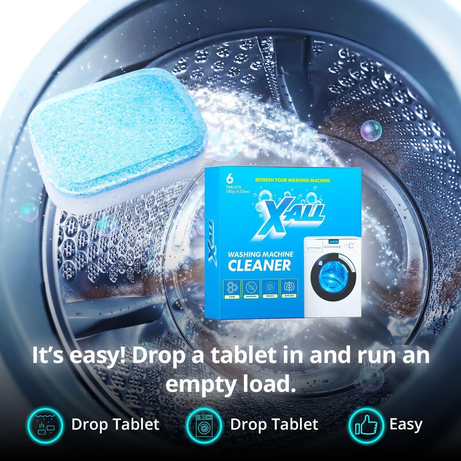 X-ALL Washing Machine Cleaner, 6 Deep Cleaning Tablets Washer Cleaner Deodorizer