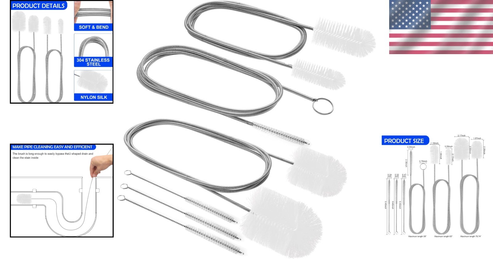 Comprehensive 6-Piece Drain Brush Set for Sink & Tube Cleaning – 78″ Design