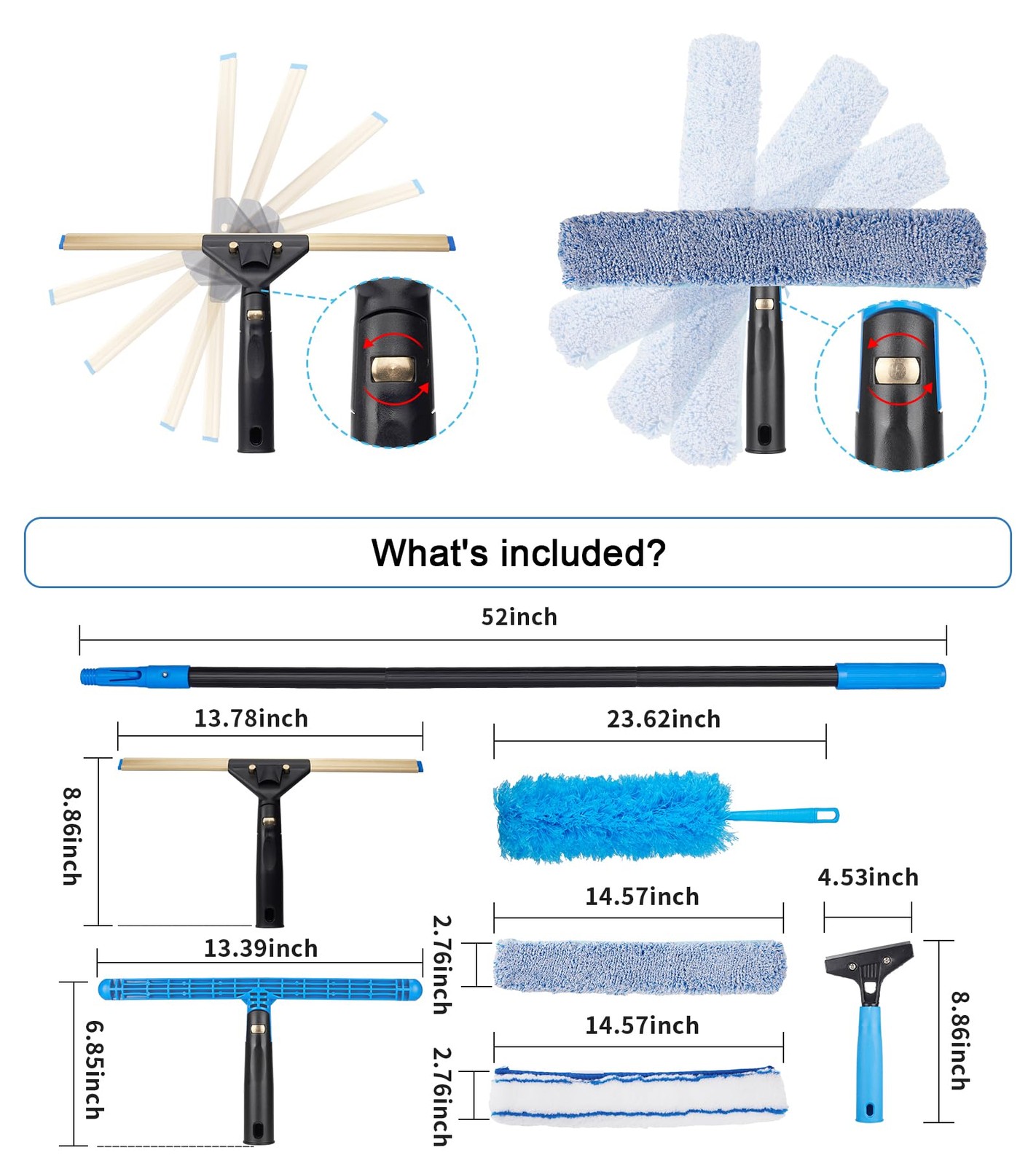 Swivel Squeegee Kit with 4 Extension Poles,Glass Scraper, Bendable Duster, 2 …