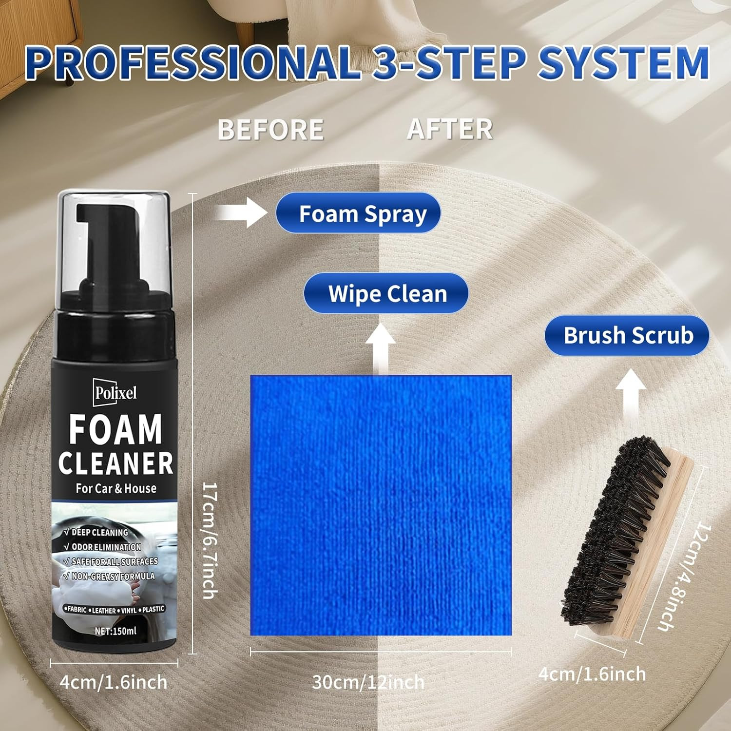 Car Interior Foam Cleaner – Powerful Waterless Carpet Upholstery & Seat Stain Re