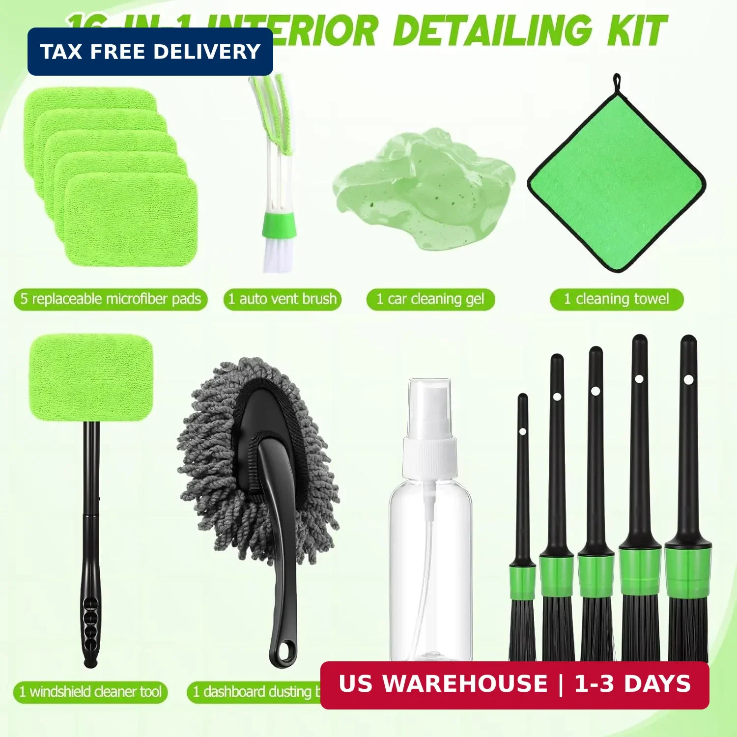 16 Pcs Windshield Cleaner Tool, Car Cleaning Kit with Various Detailing Brushes