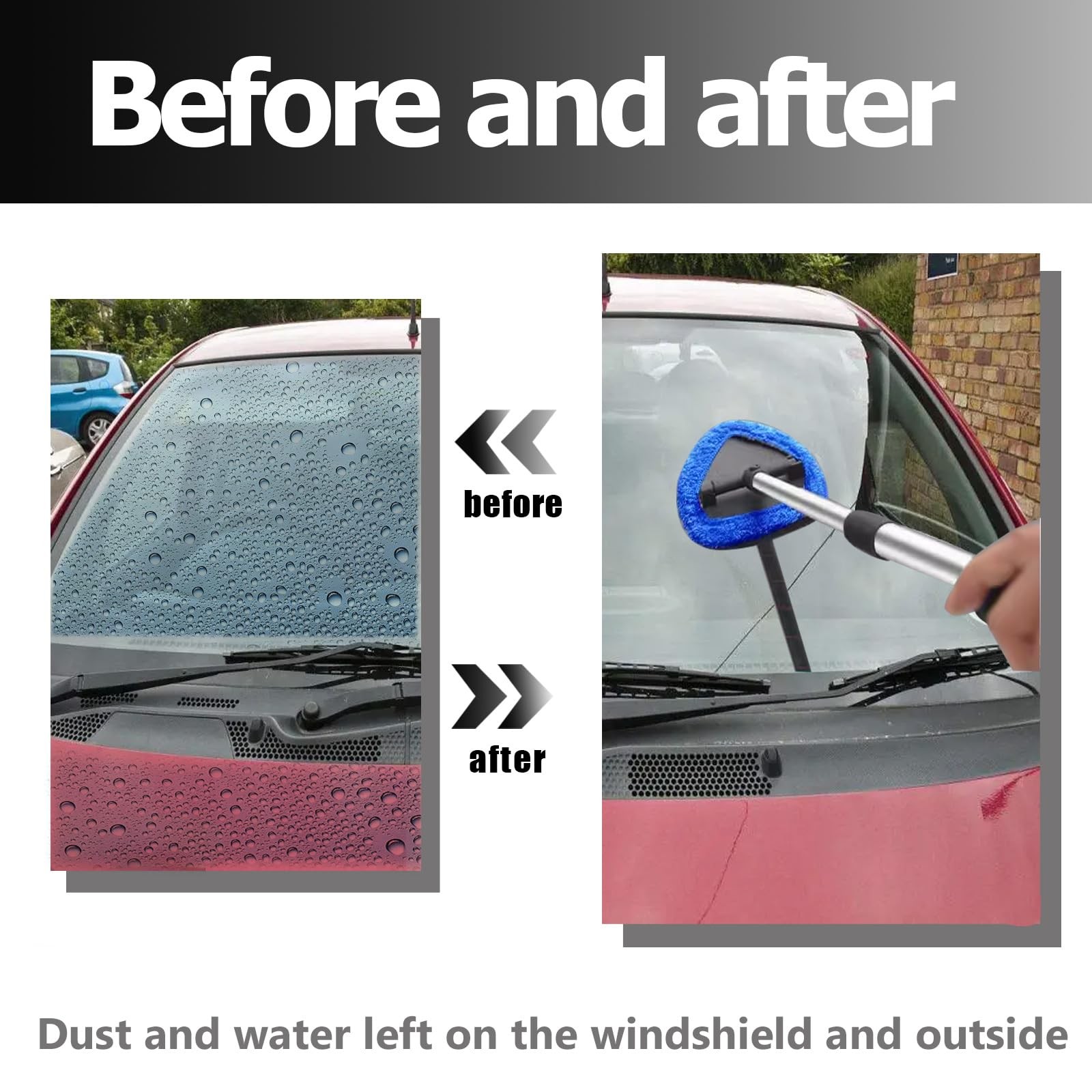 Car Windshield Cleaning Tool Kit – Expandable Window Cleaner w/ 4 Microfiber Pad