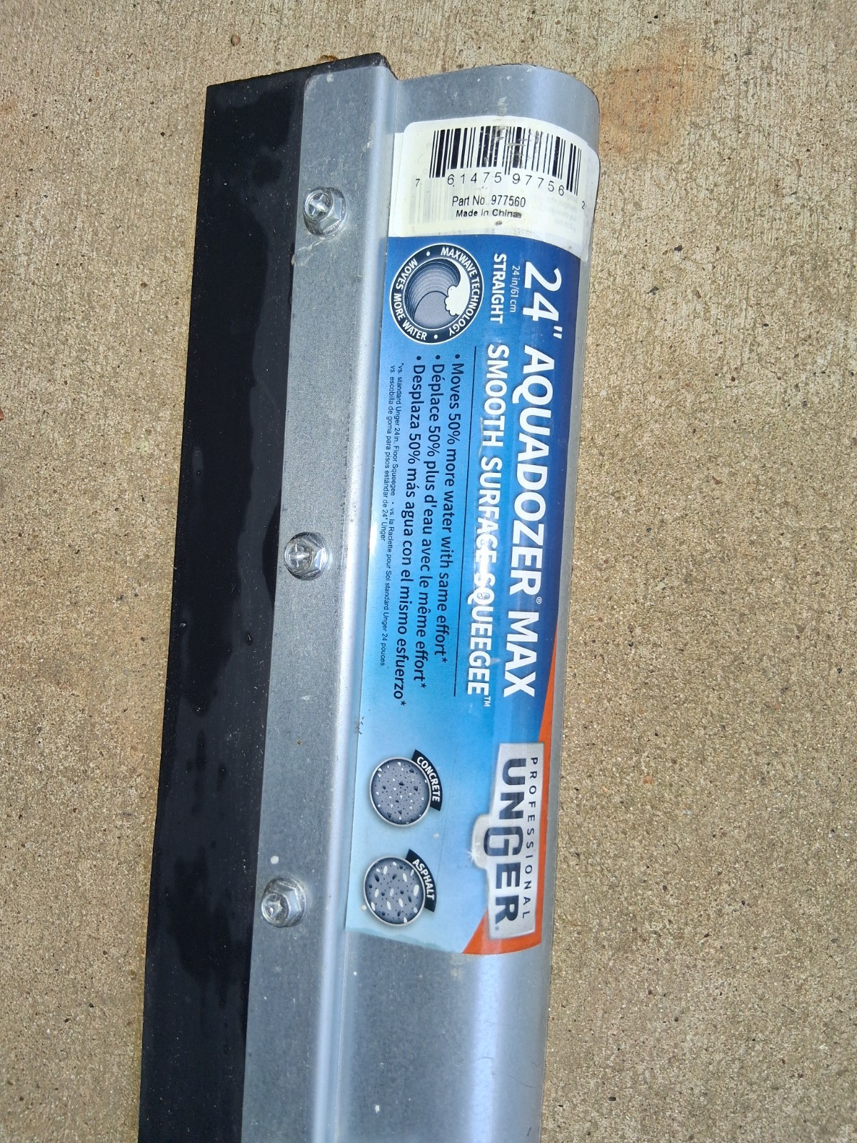 Unger Professional AquaDozer MAX Smooth Surface Straight Floor Squeegee 24″