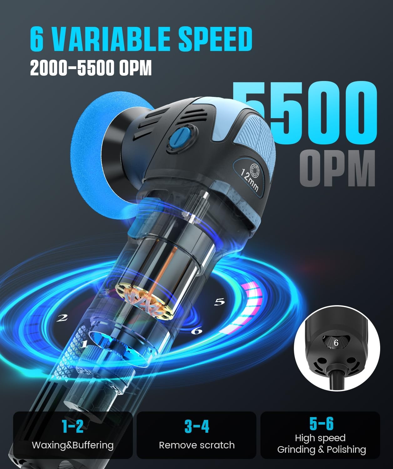 Mini Polisher, 2inch/ 3inch 750W Car Buffer with 12mm Random Orbital-Improve …