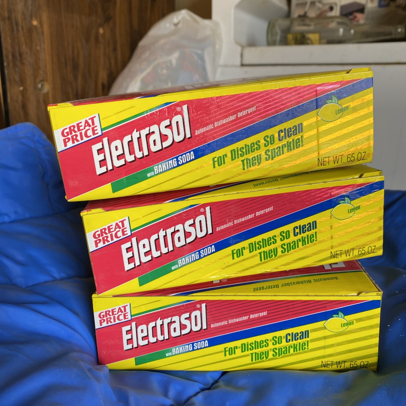 Vintage Lot Of 3 Electrasol w/ Baking Soda NOS Lemon Auto Dishwasher Soap 65 Oz