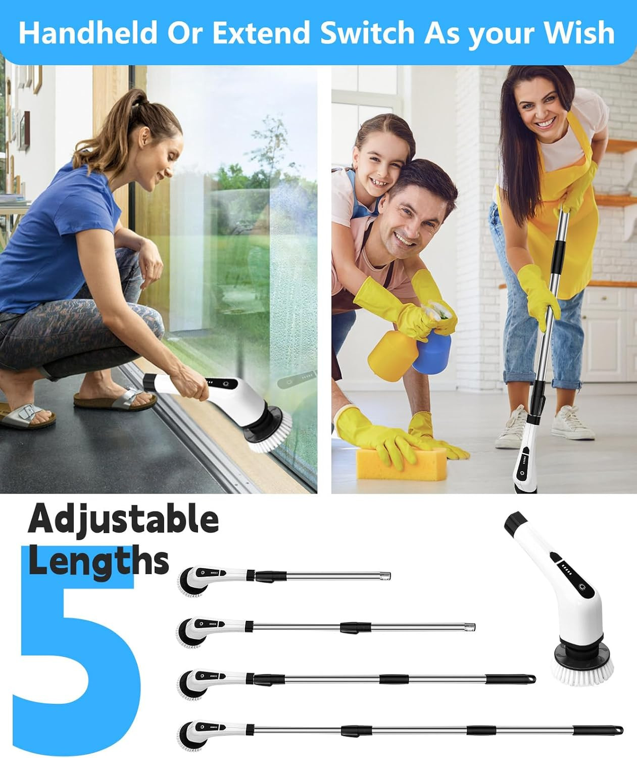 Cordless Electric Spin Scrubber Brush for Bathroom, Tub, Tiles & Car Cleaning