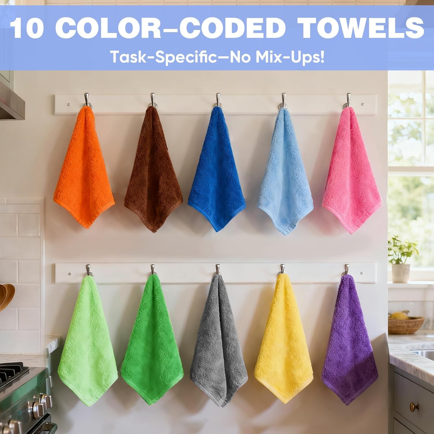 10 Colors Microfiber Cleaning Cloths, Assorted Cleaning Rags,